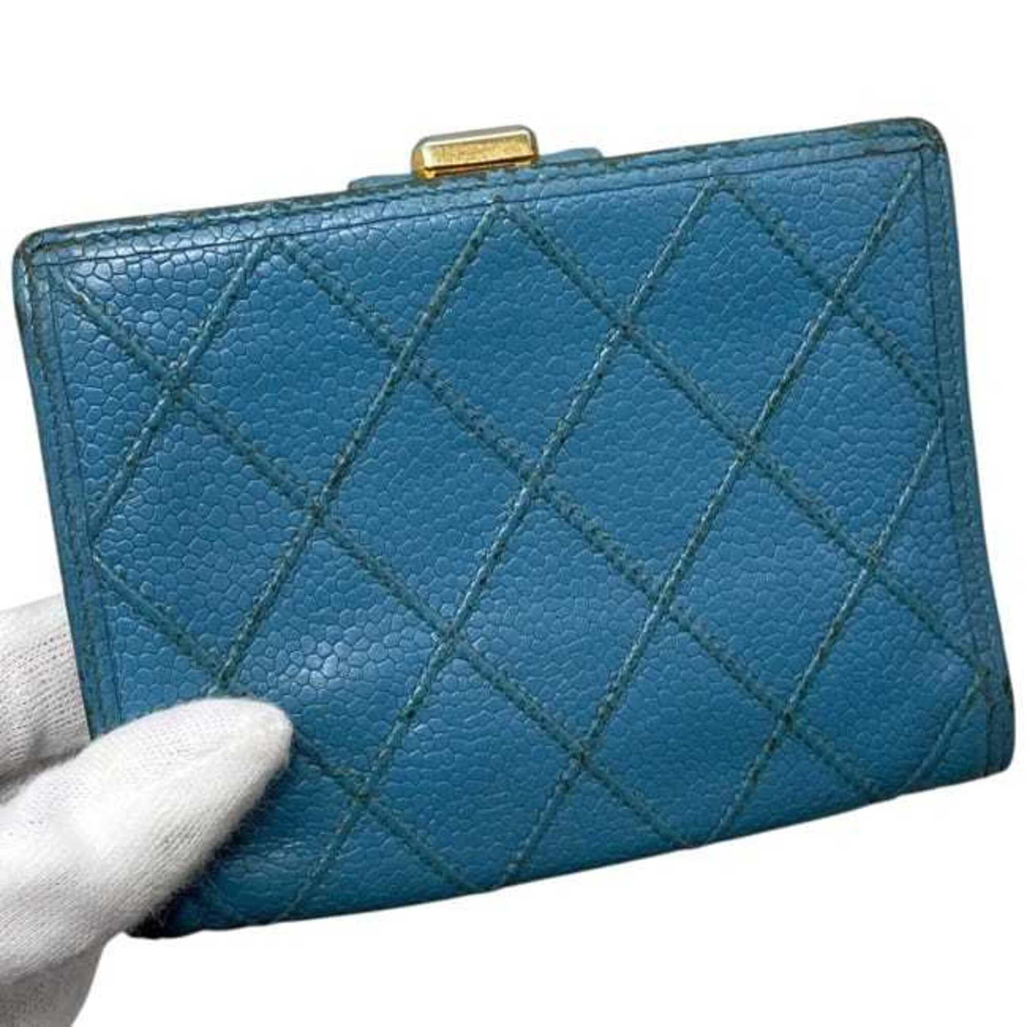 Chanel Blue Grained Calfskin Wallet (Bi-Fold) (Pre-Owned)
