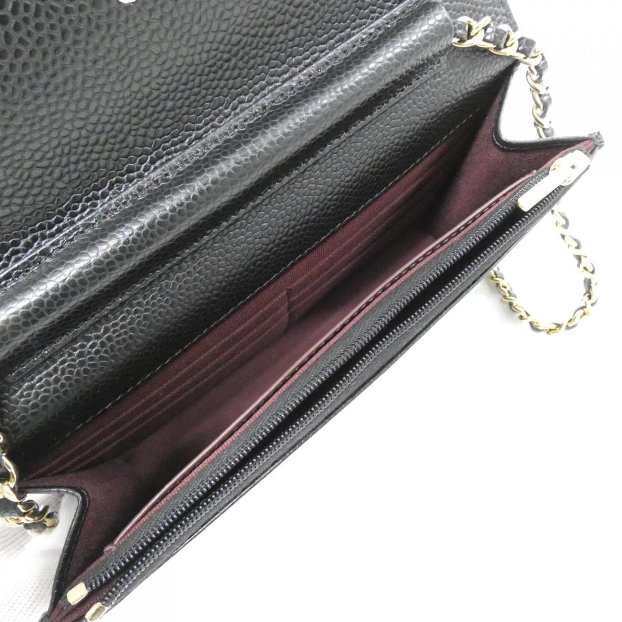 Chanel Black Bordeaux Grained Calfskin Chain/Shoulder Wallet (Pre-Owned)