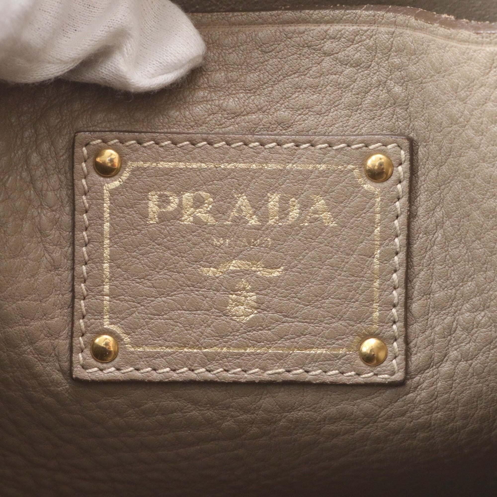 Prada Grayish Leather Handbag Shoulder Bag Tote Bag (Pre-Owned)