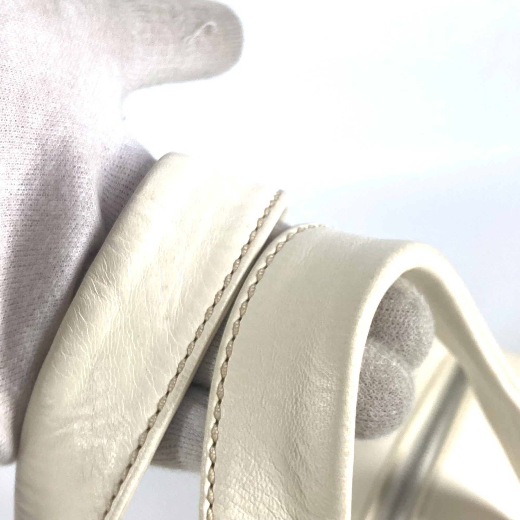 Chanel Beige White Leather Canvas Handbag Shoulder Bag Tote Bag (Pre-Owned)