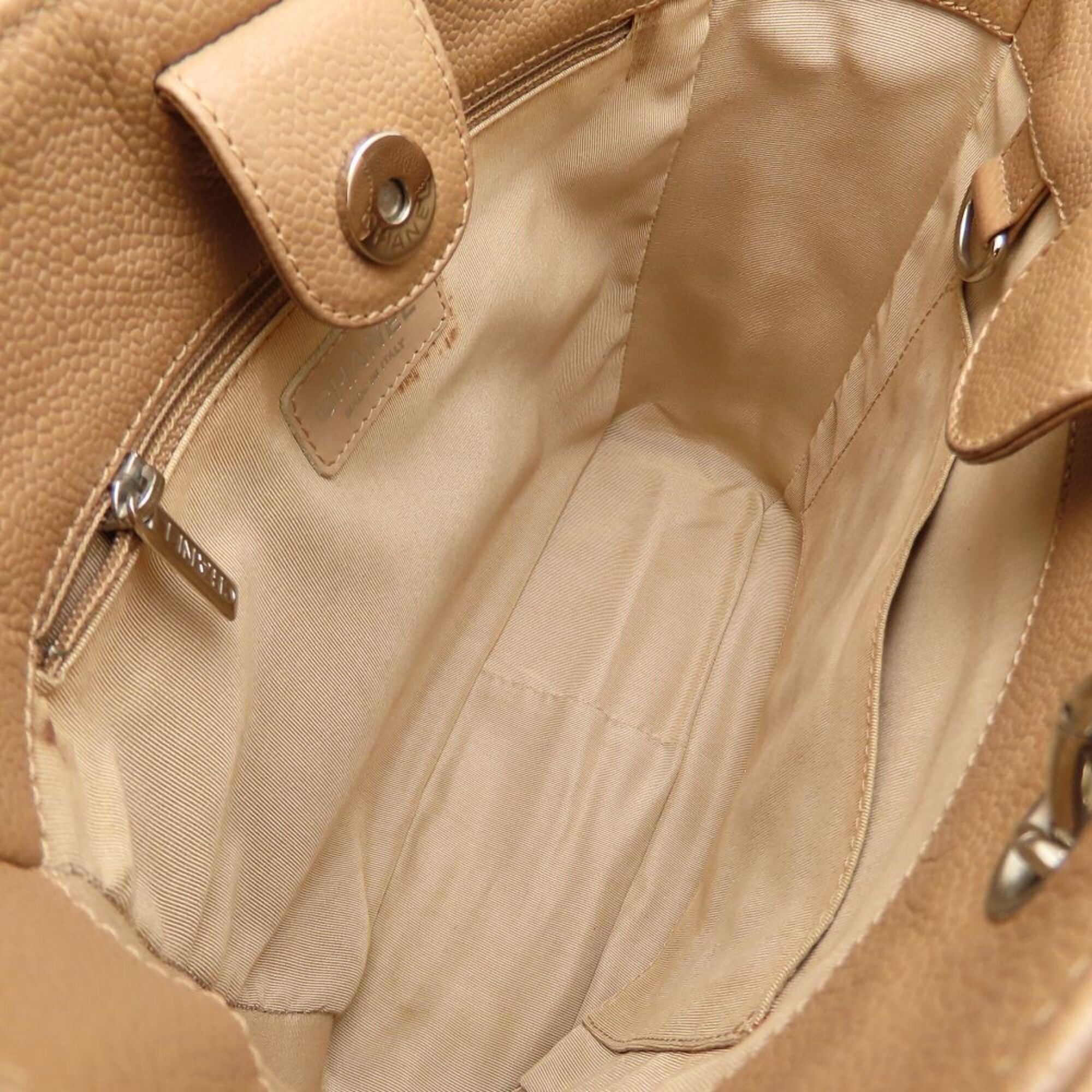 Chanel Beige Grained Calfskin Shoulder Bag Tote Bag (Pre-Owned)