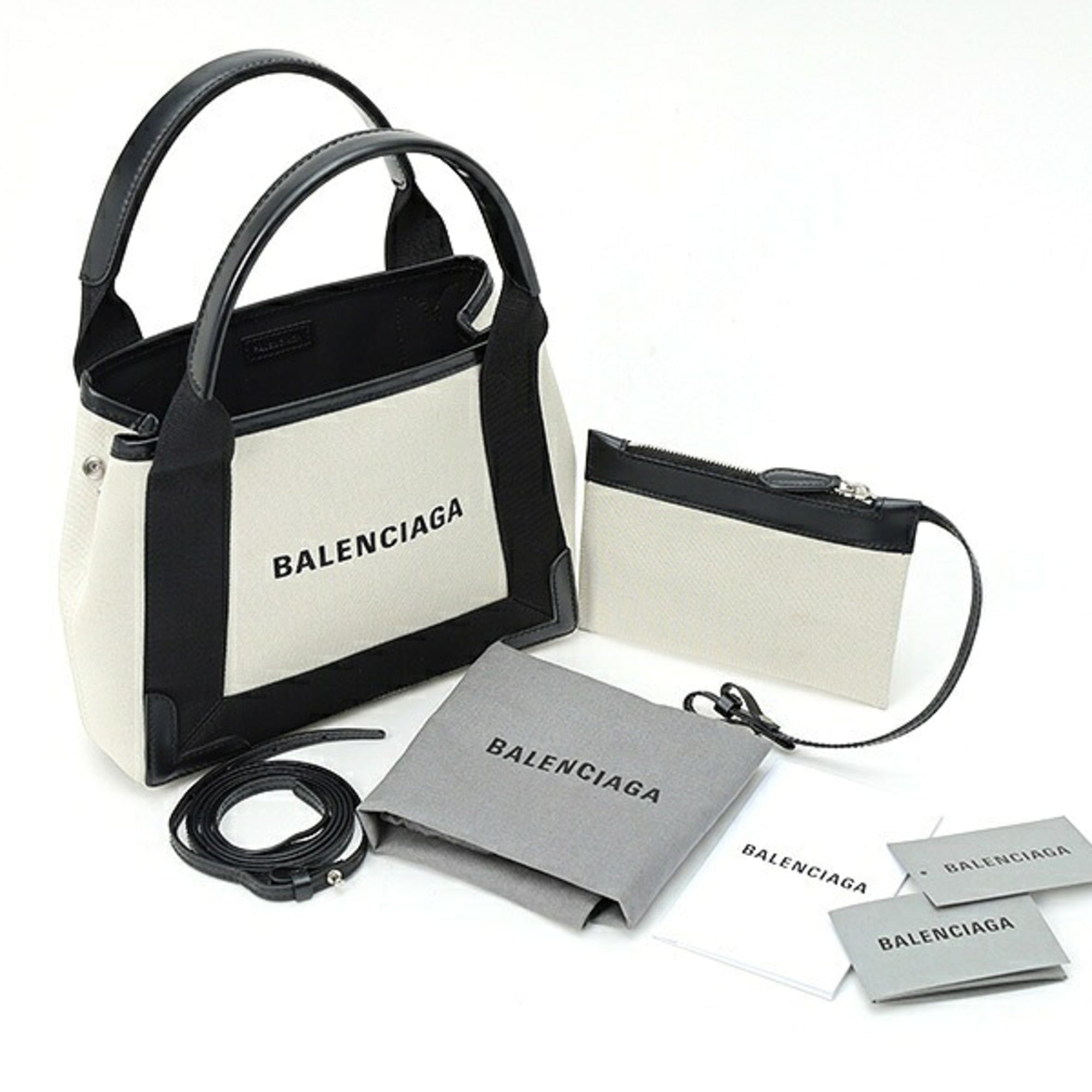 Balenciaga Black Light Beige Cotton Canvas Leather Handbag (Pre-Owned)