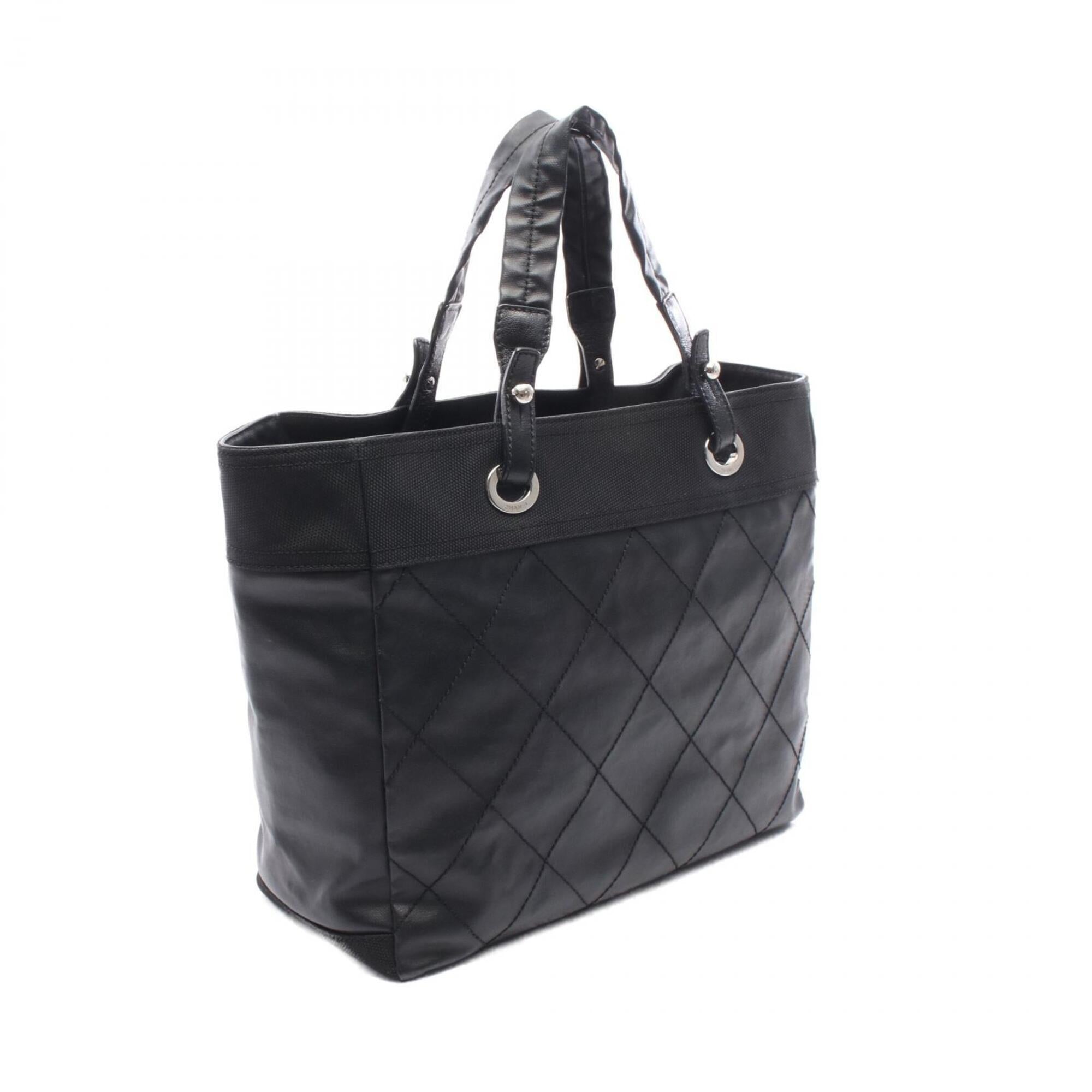 Chanel Black Coated Canvas Pvc Leather Handbag Tote Bag (Pre-Owned)