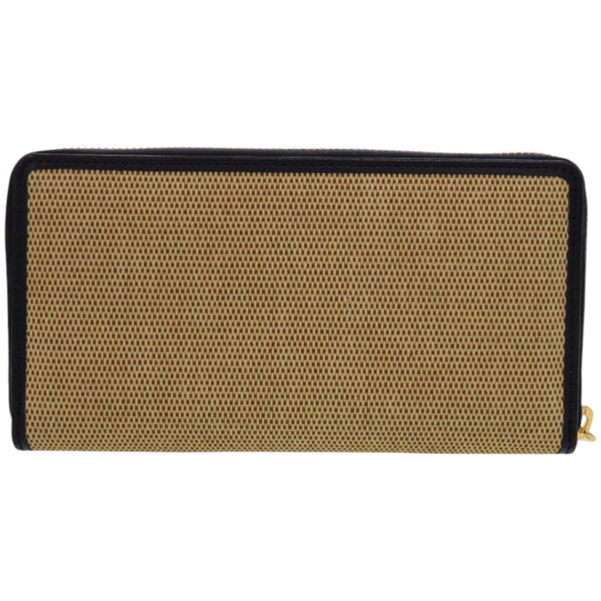 Gucci Beige Navy Canvas Leather Long Wallet (Bi-Fold) (Pre-Owned)