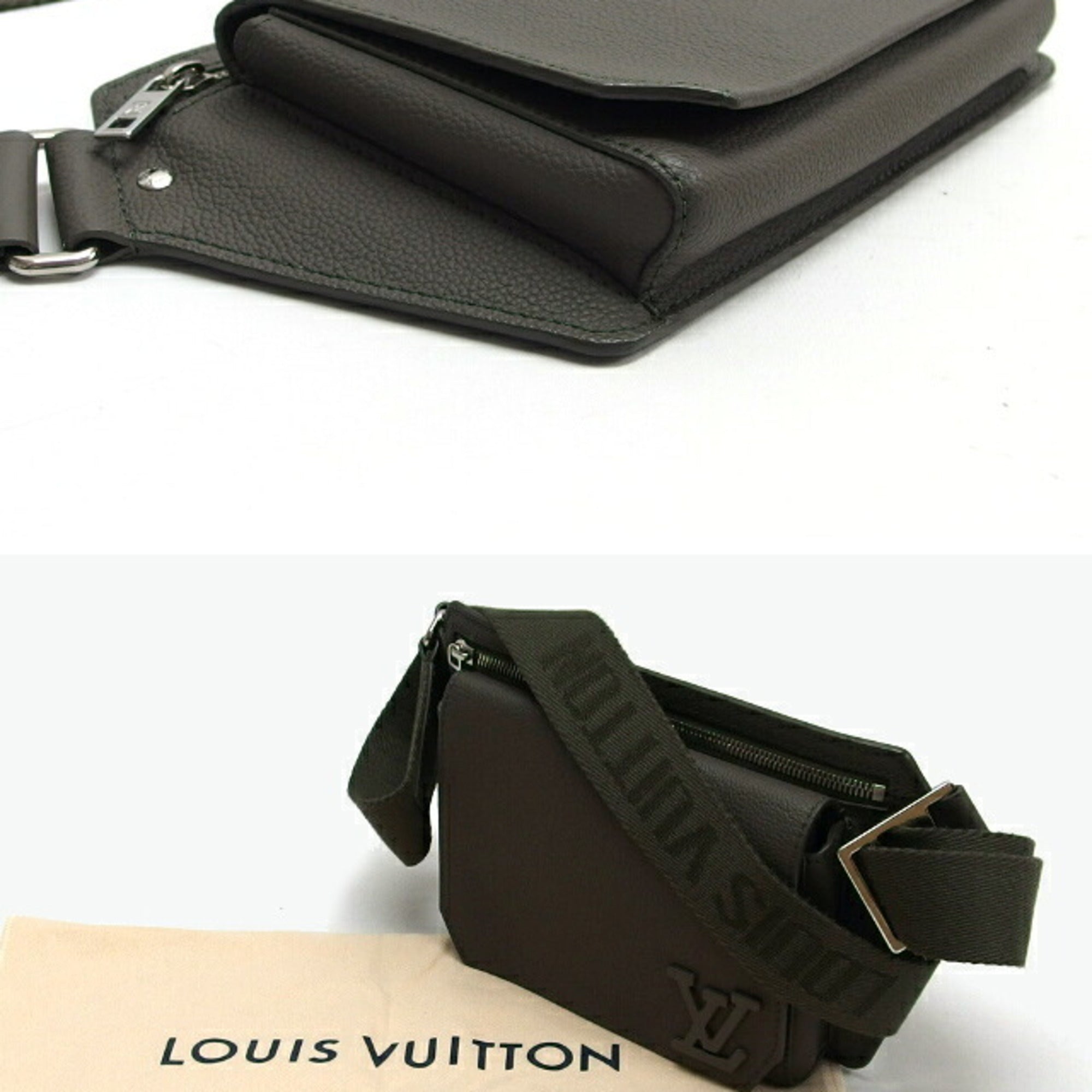 Louis Vuitton Moss Green Leather Shoulder Bag Sling Bag (Pre-Owned)