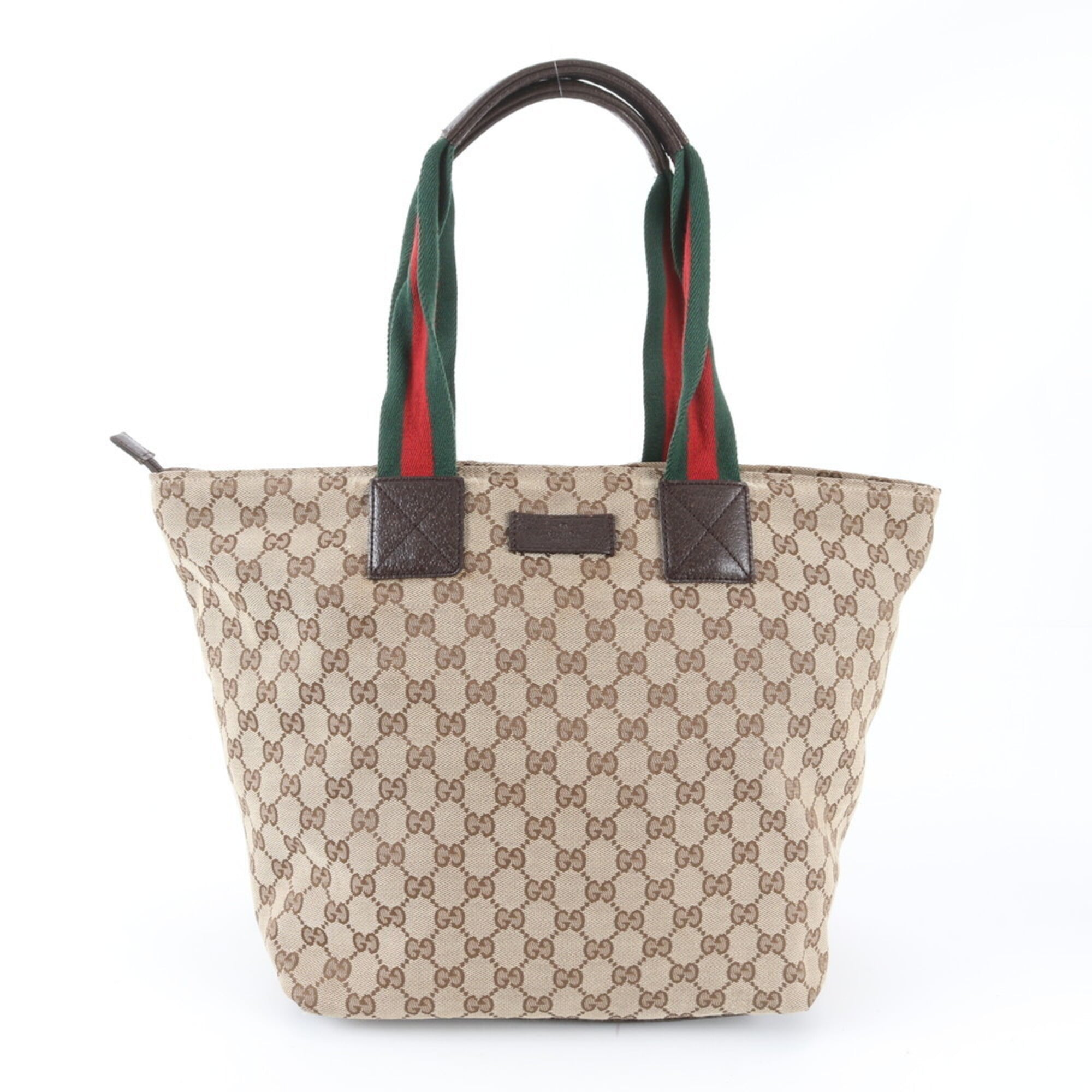Gucci Beige Leather Canvas Shoulder Bag Tote Bag (Pre-Owned)