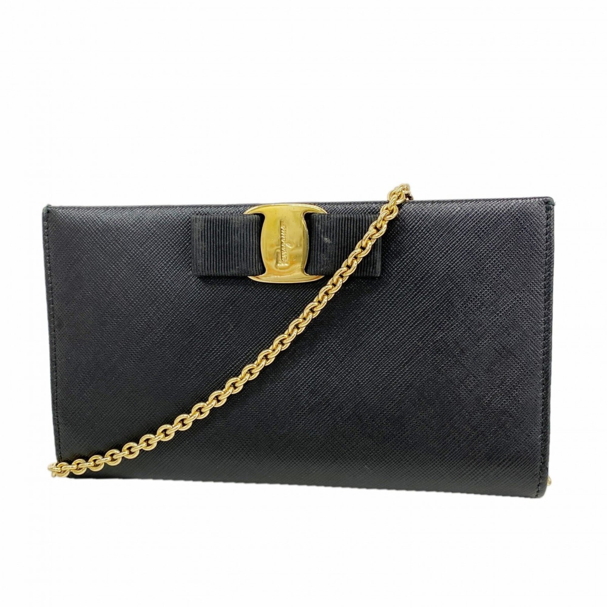 Salvatore Ferragamo Black Leather Chain/Shoulder Wallet (Pre-Owned)