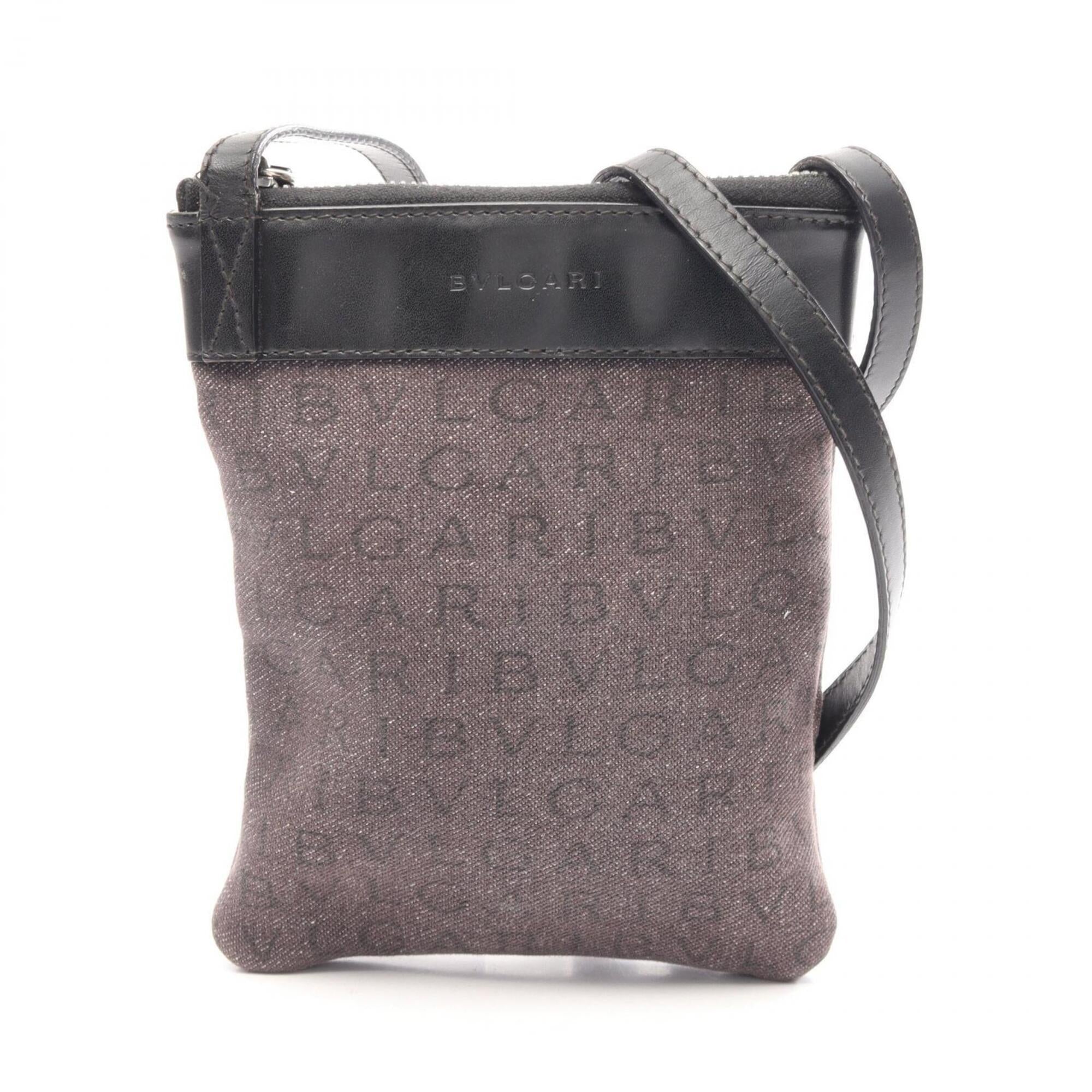 Bvlgari Black Gray Canvas Leather Handbag Shoulder Bag (Pre-Owned)