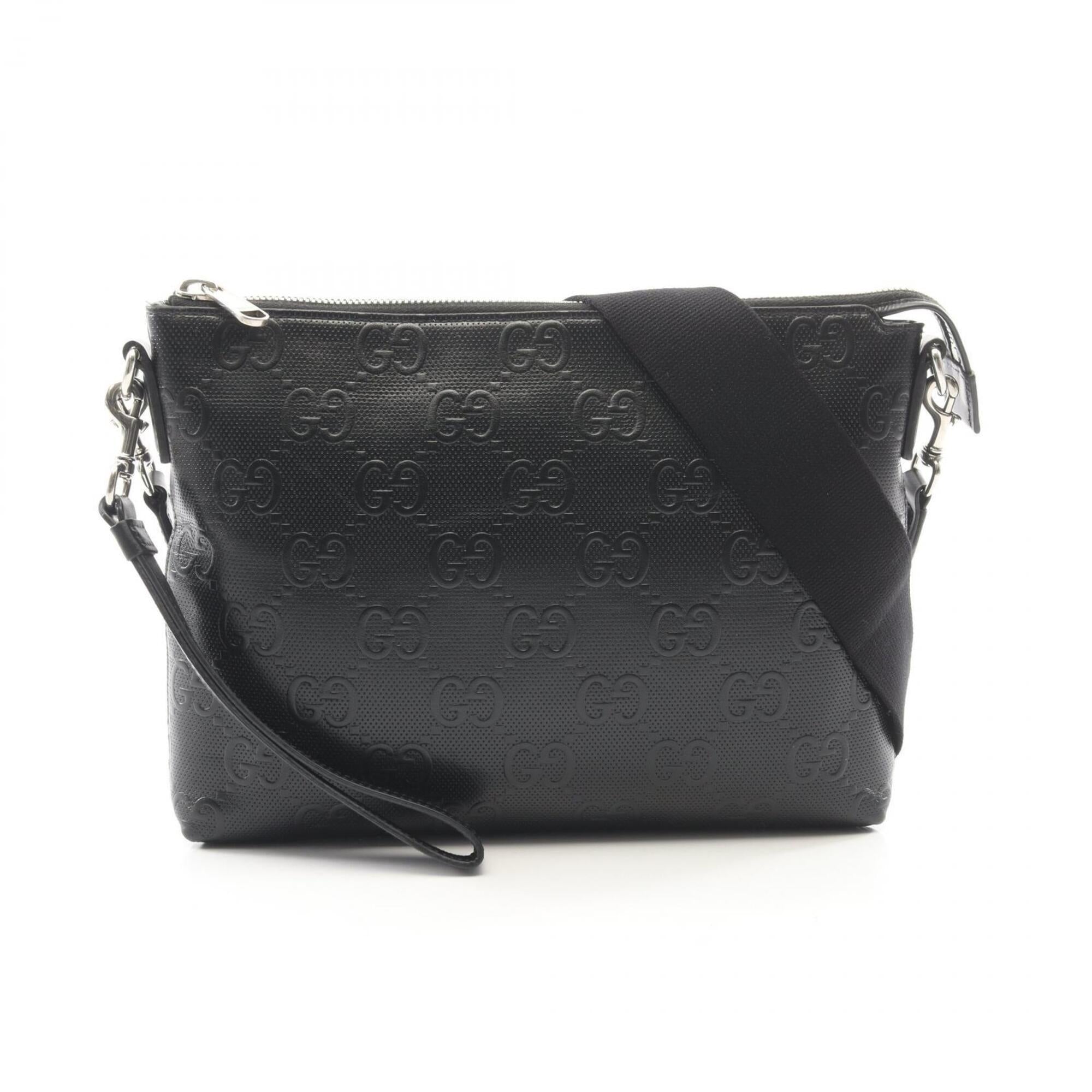 Gucci Black Leather Messenger Bag Shoulder Bag (Pre-Owned)