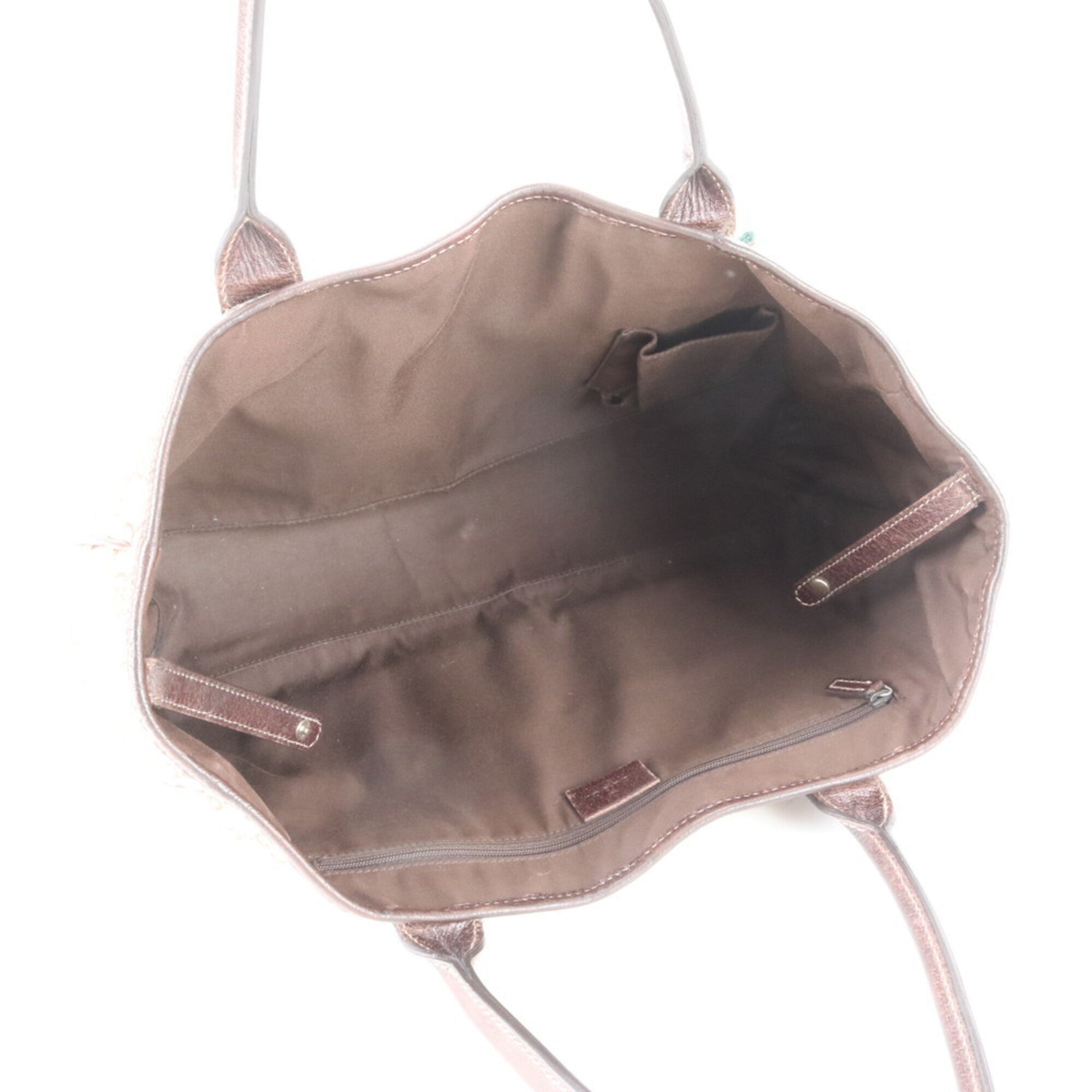 Gucci Gg Canvas Brown Leather Canvas Handbag Tote Bag (Pre-Owned)