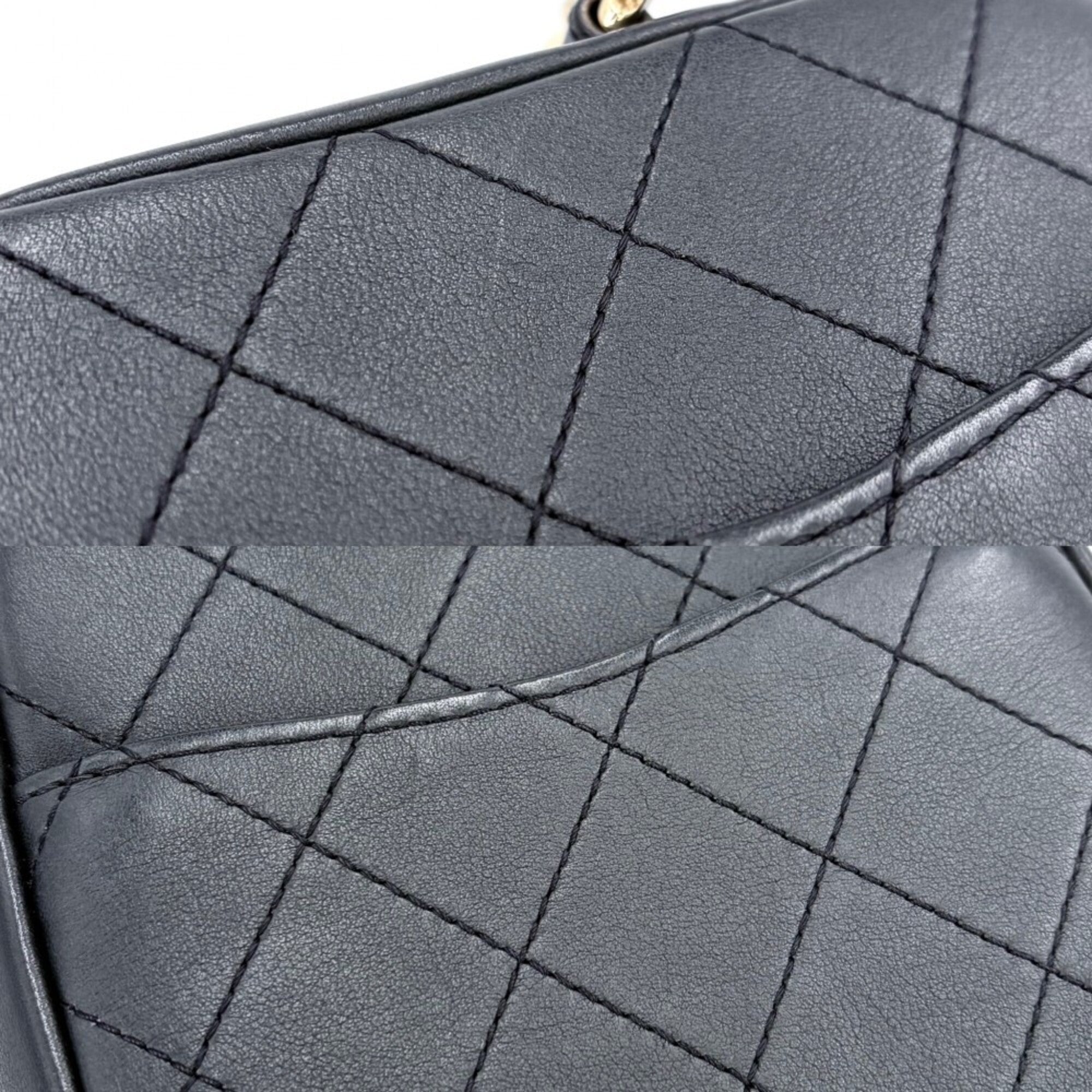 Chanel Black Leather Handbag Pochette Shoulder Bag (Pre-Owned)