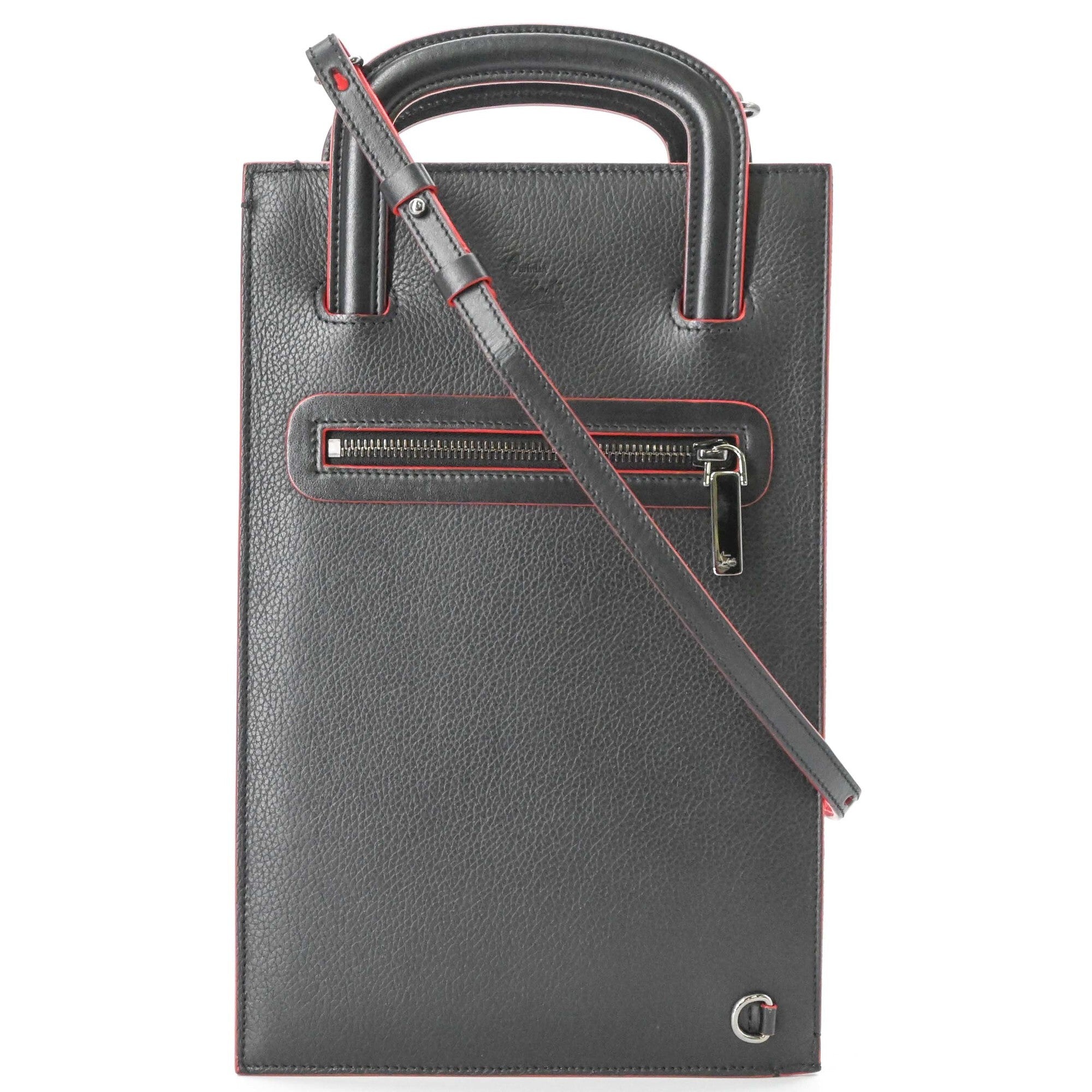 Christian Louboutin Black Red Color Leather Clutch Bag Handbag Shoulder Bag (Pre-Owned)