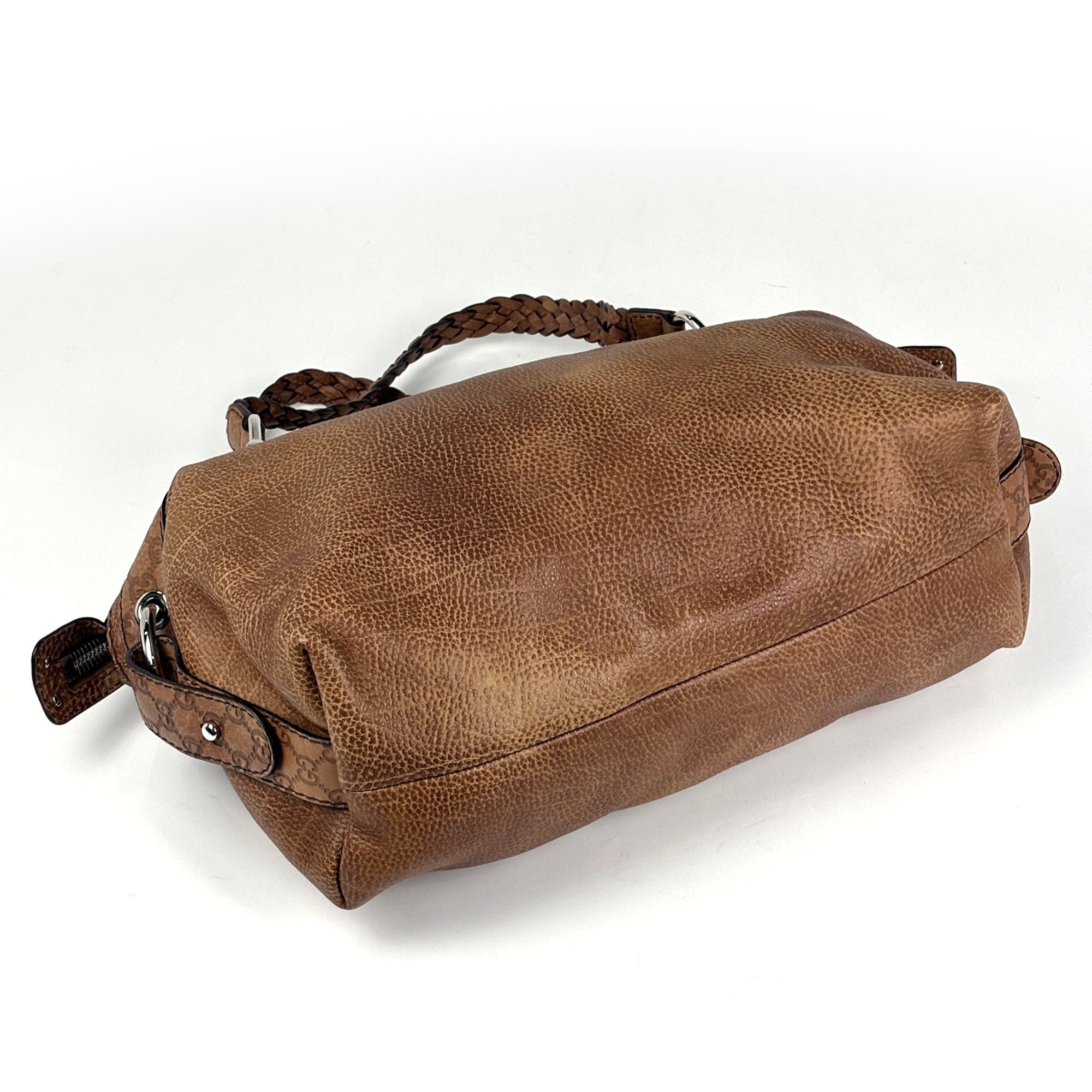 Gucci Guccissima Brown Leather Gg Leather Bamboo Handbag (Pre-Owned)