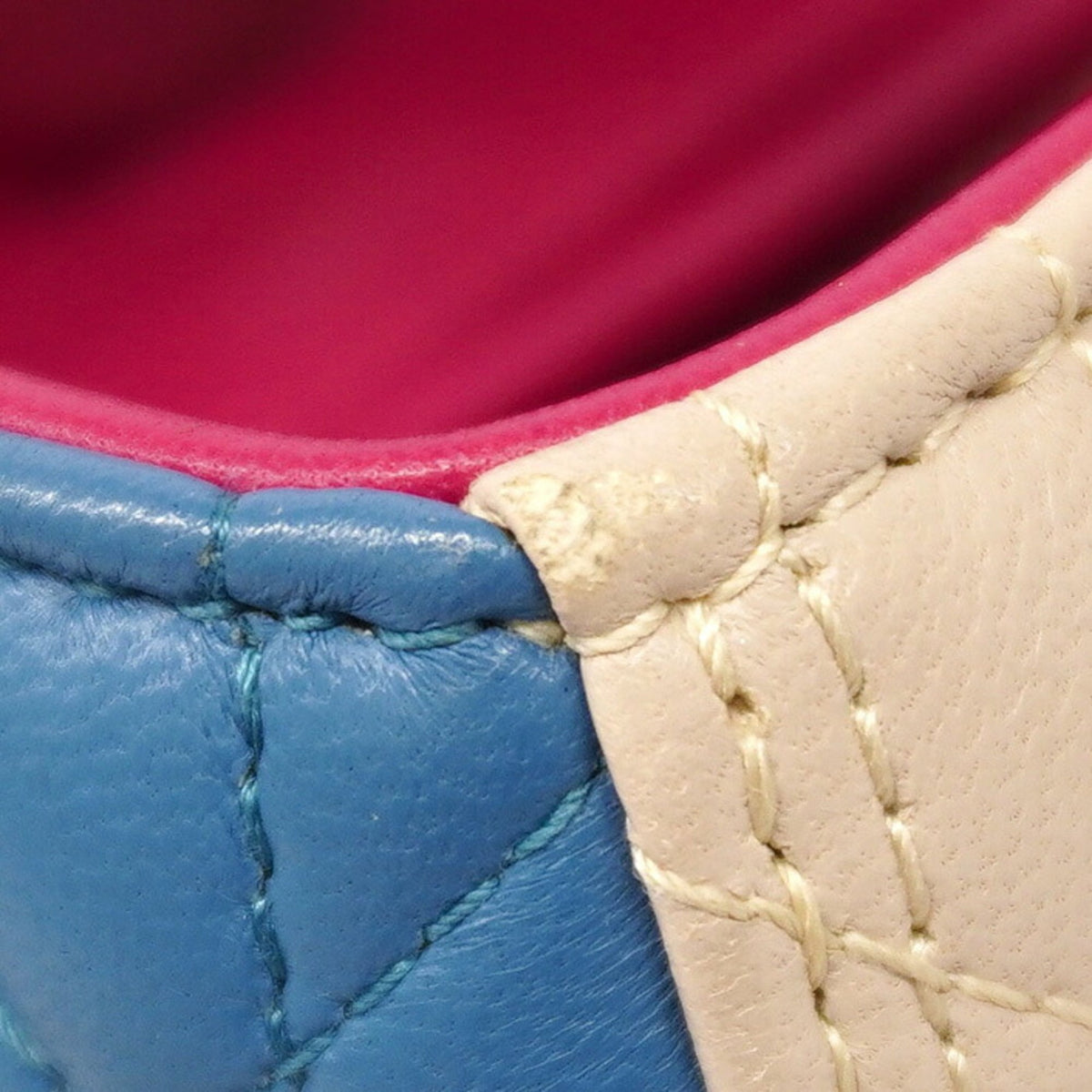 Christian Dior Beige Blue Pink Leather Handbag (Pre-Owned)