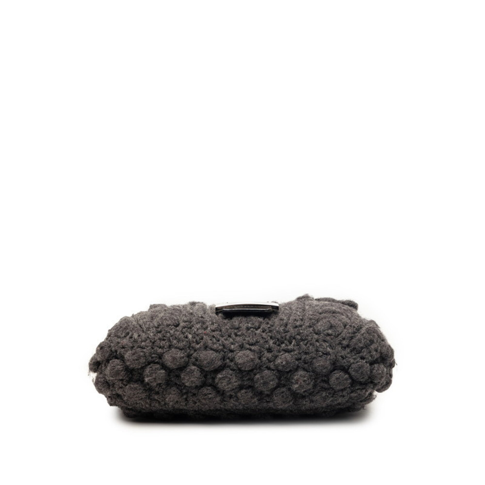 Fendi Black Gray Knit Leather Handbag Shoulder Bag (Pre-Owned)