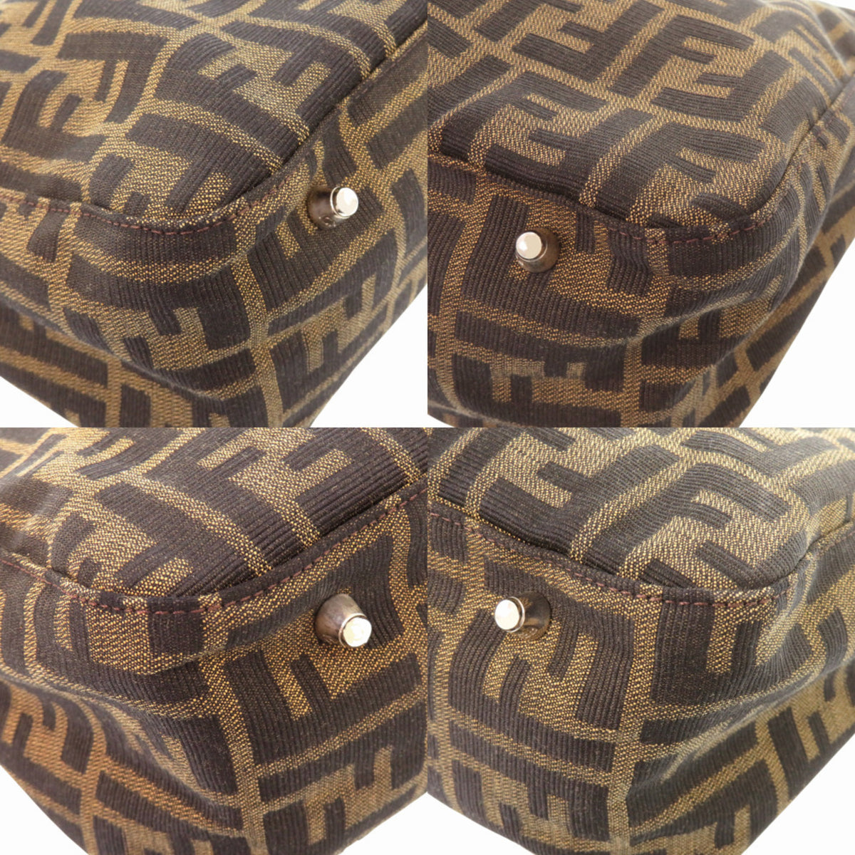 Fendi Brown Leather Canvas Handbag (Pre-Owned)