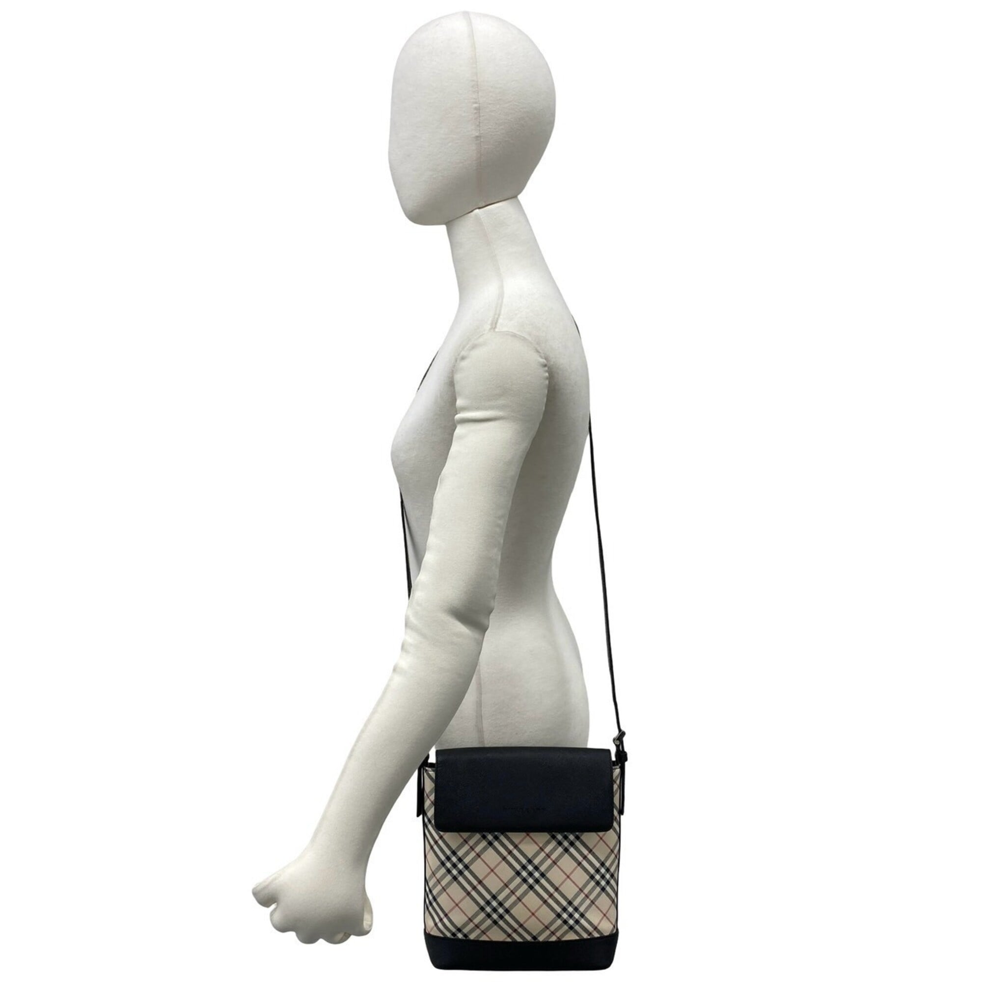 Burberry Beige Black Canvas Leather Pochette Shoulder Bag (Pre-Owned)