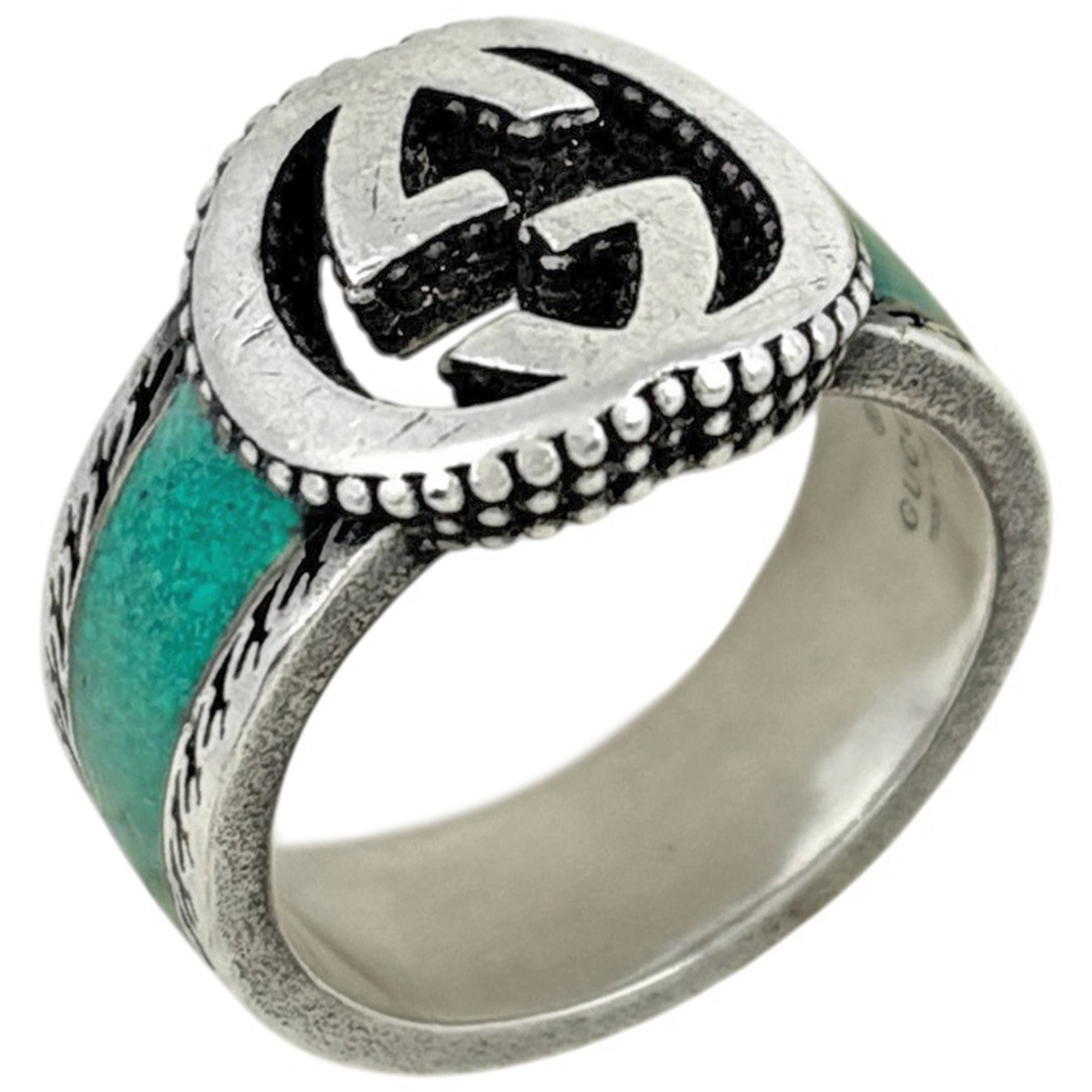 Gucci Silver Green Silver 925 Band Ring (Pre-Owned)