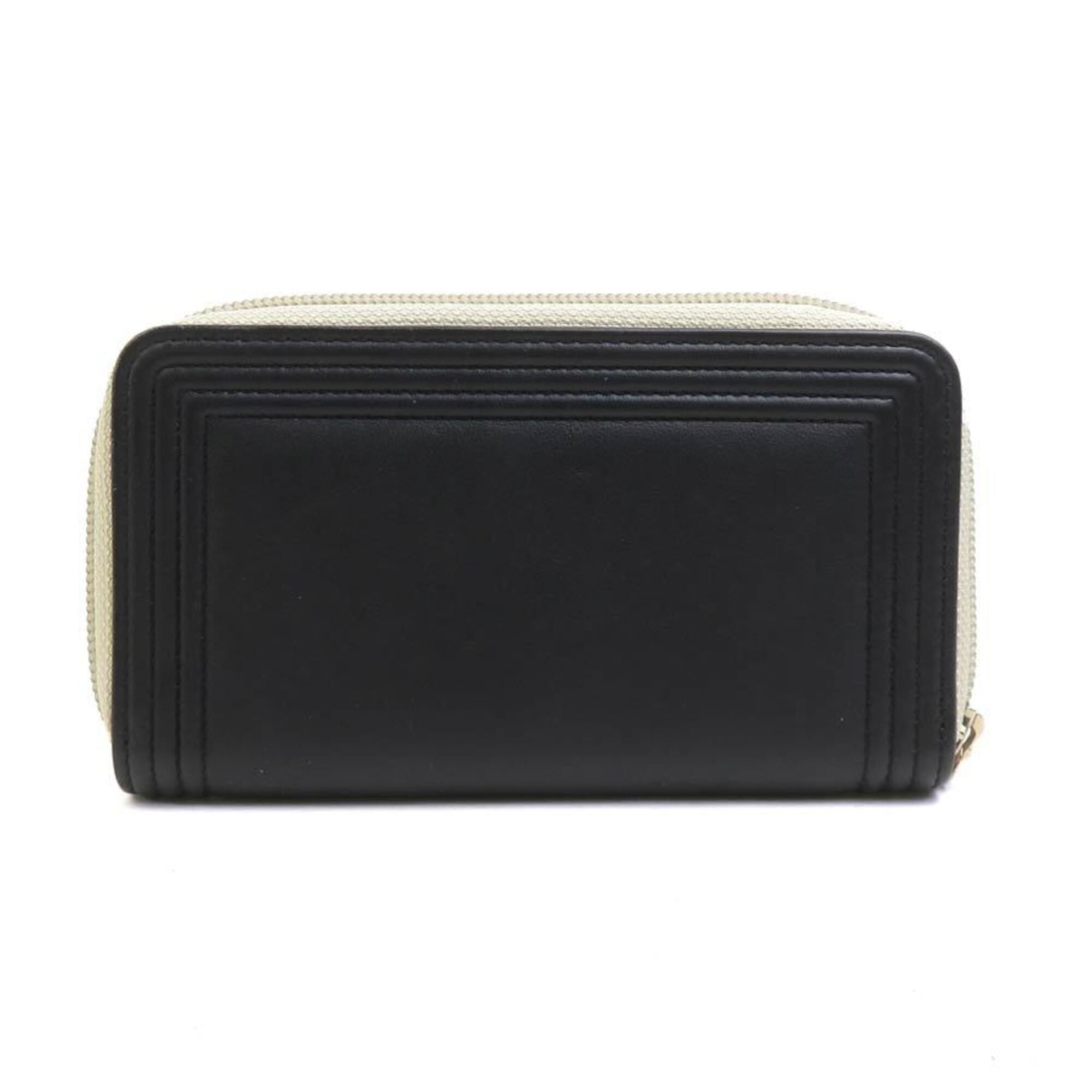 Chanel Gold Black Leather Long Wallet (Bi-Fold) (Pre-Owned)