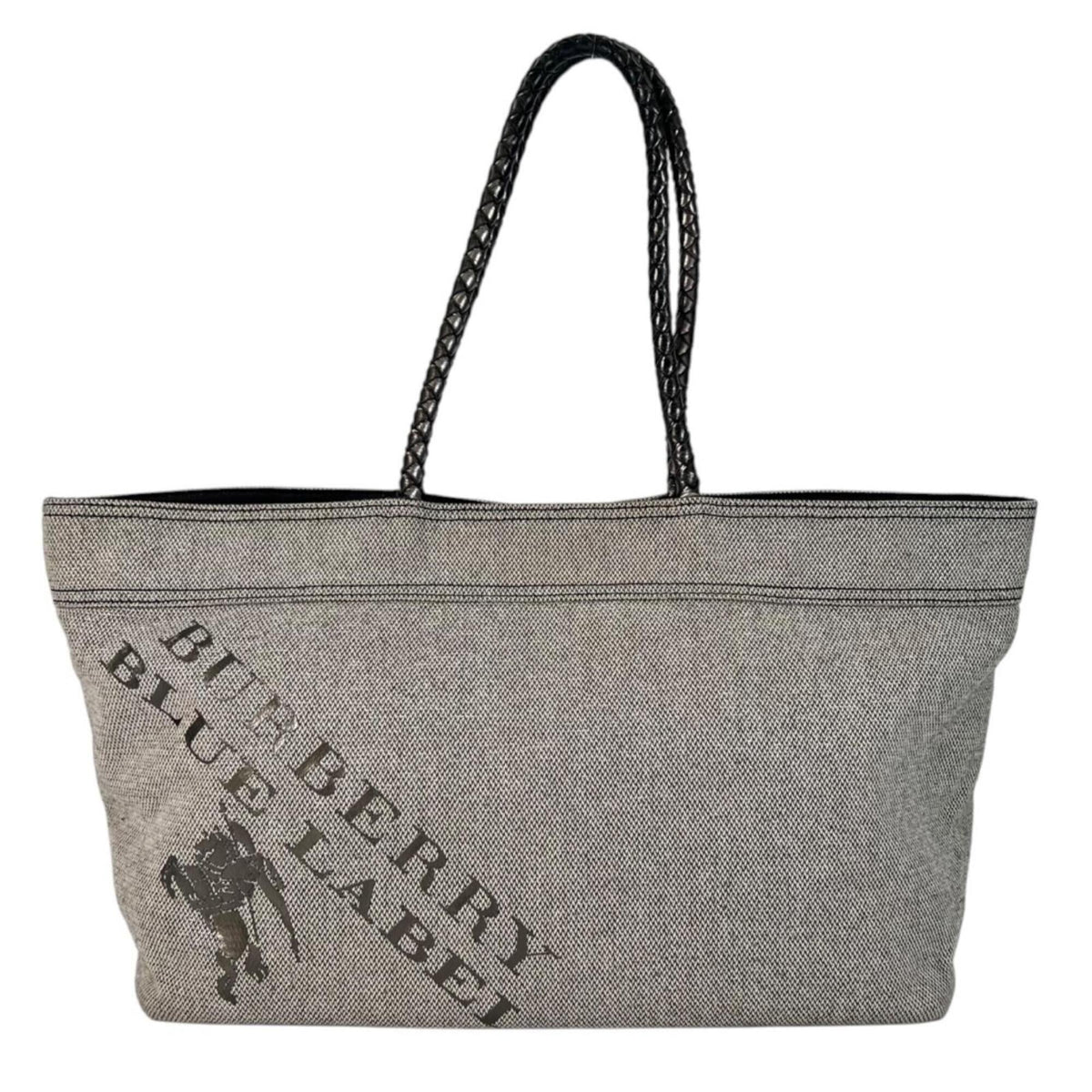 Burberry Gray Silver Canvas Leather Tote Bag (Pre-Owned)