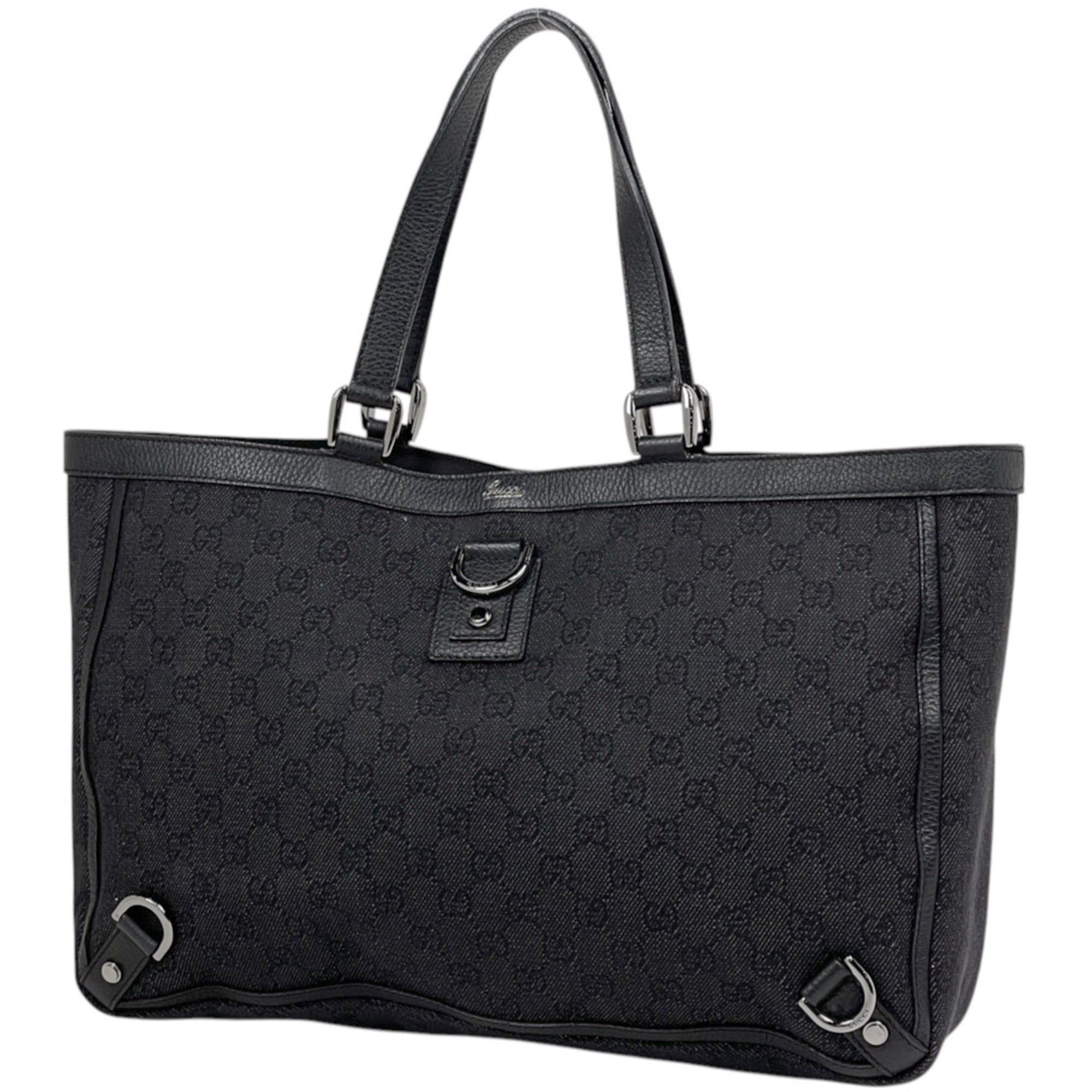 Gucci Black Gg Canvas Leather Tote Bag (Pre-Owned)