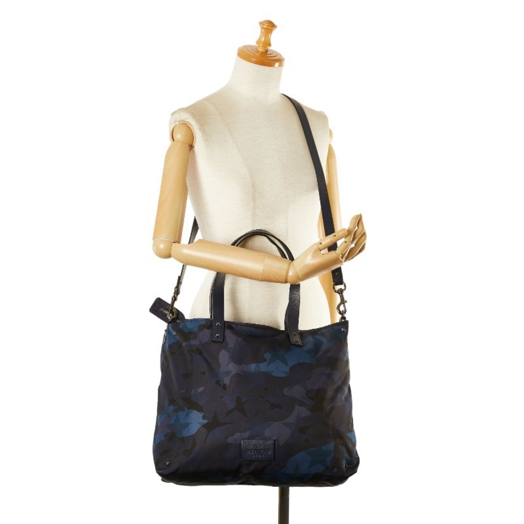 Valentino Blue Camouflage Navy Nylon Leather Shoulder Bag Tote Bag (Pre-Owned)