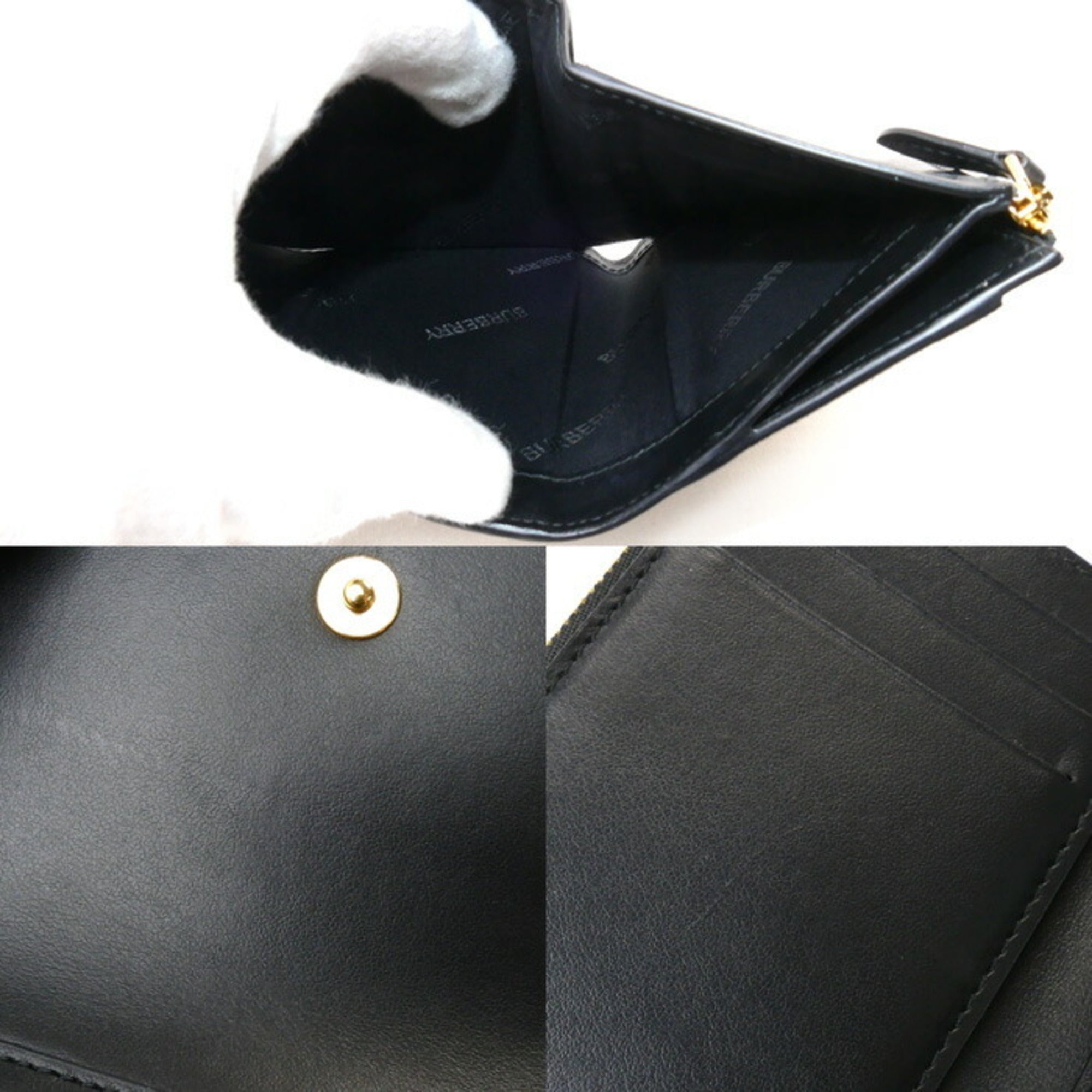 Burberry Beige Black Cotton Leather Elastane Wallet (Tri-Fold) (Pre-Owned)