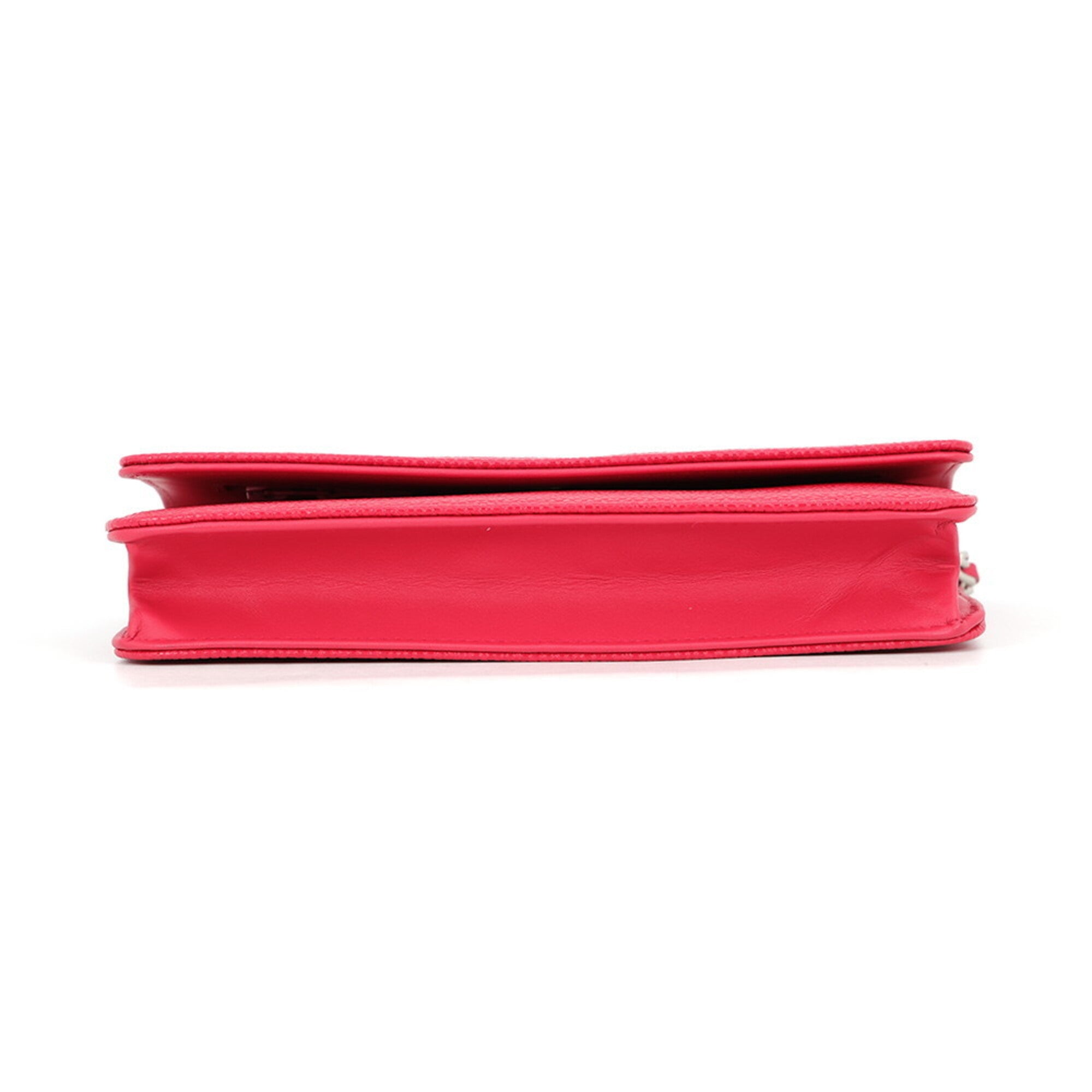 Chanel Red Color Grained Calfskin Chain/Shoulder Wallet (Pre-Owned)
