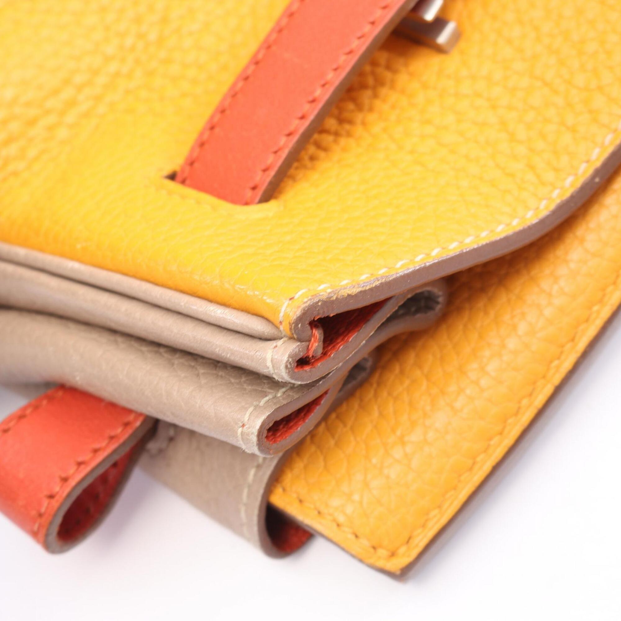 Hermes Beige Bordeaux Orange Taurillon Clemence Leather Swift Leather Handbag (Pre-Owned)