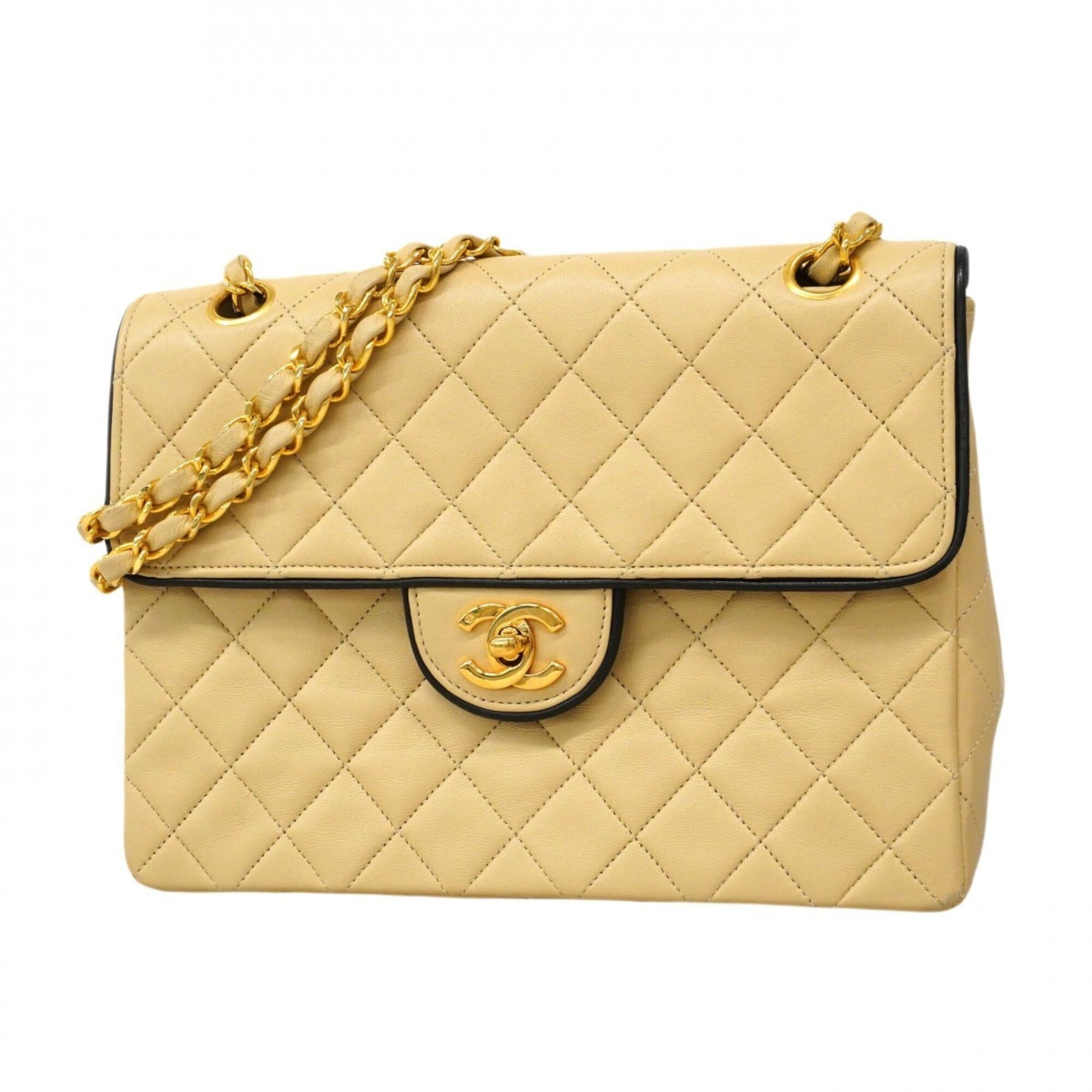 Chanel Beige Black Leather Shoulder Bag (Pre-Owned)