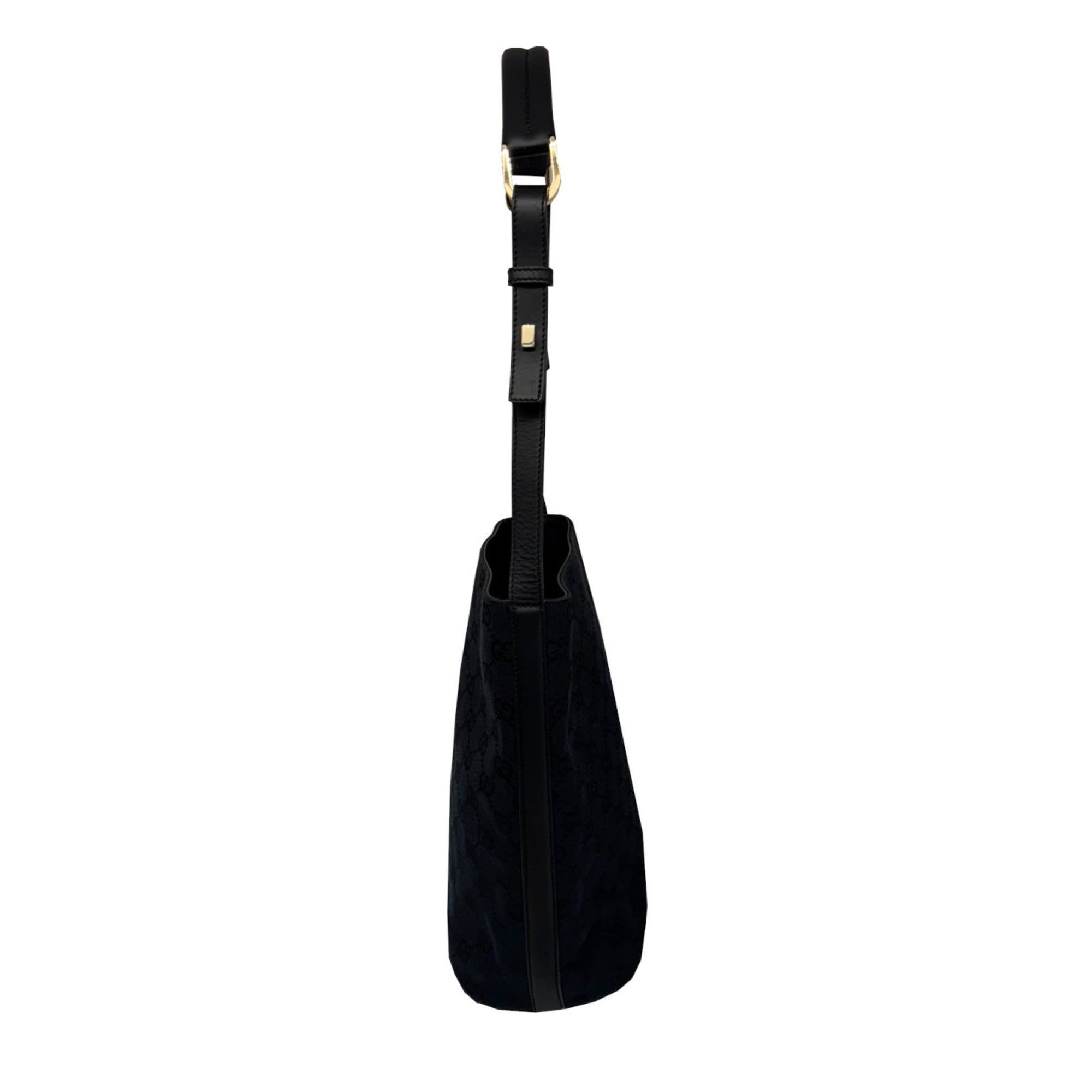 Gucci Black Gg Canvas Leather Shoulder Bag (Pre-Owned)