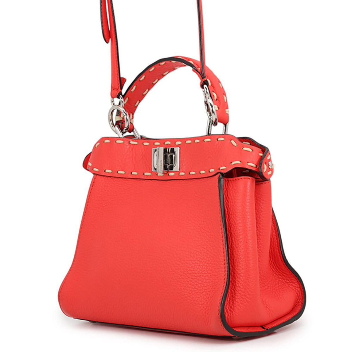 Fendi Peekaboo Orange Leather Handbag Shoulder Bag (Pre-Owned)