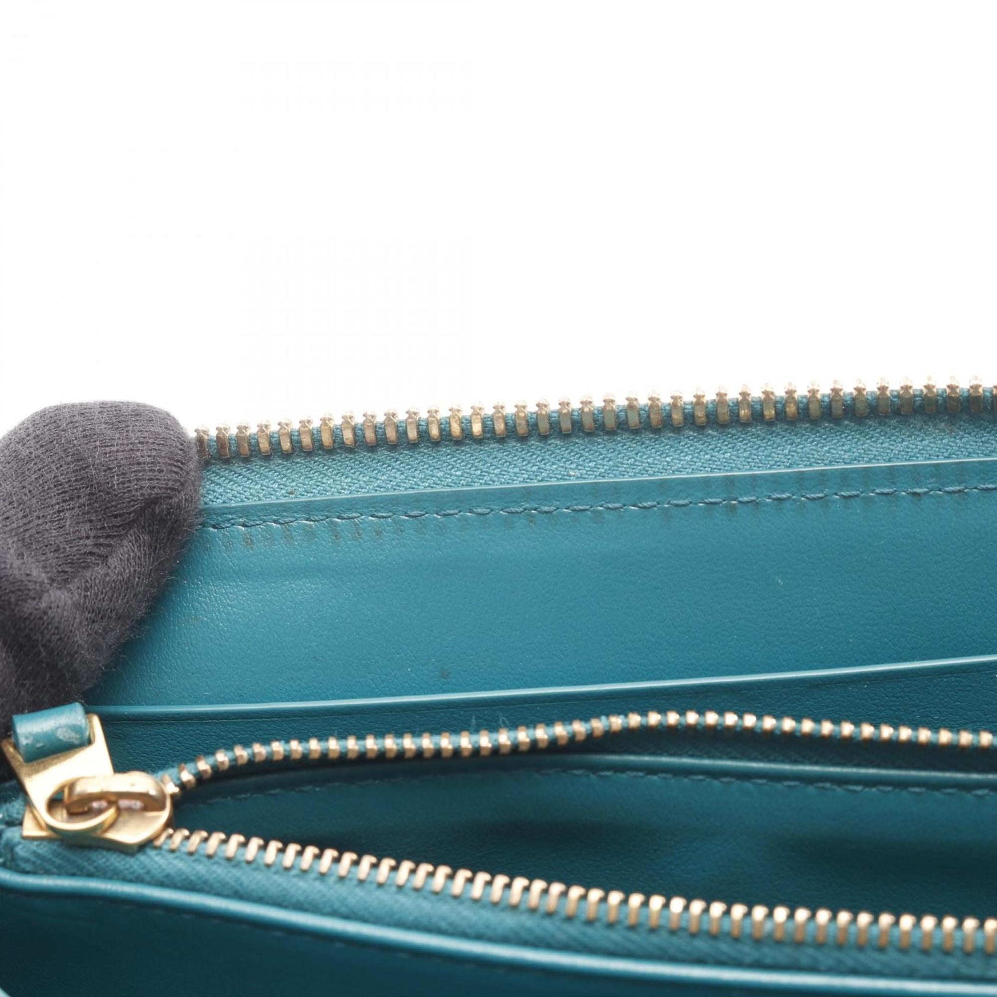 Bottega Veneta Green Leather Long Wallet (Bi-Fold) (Pre-Owned)