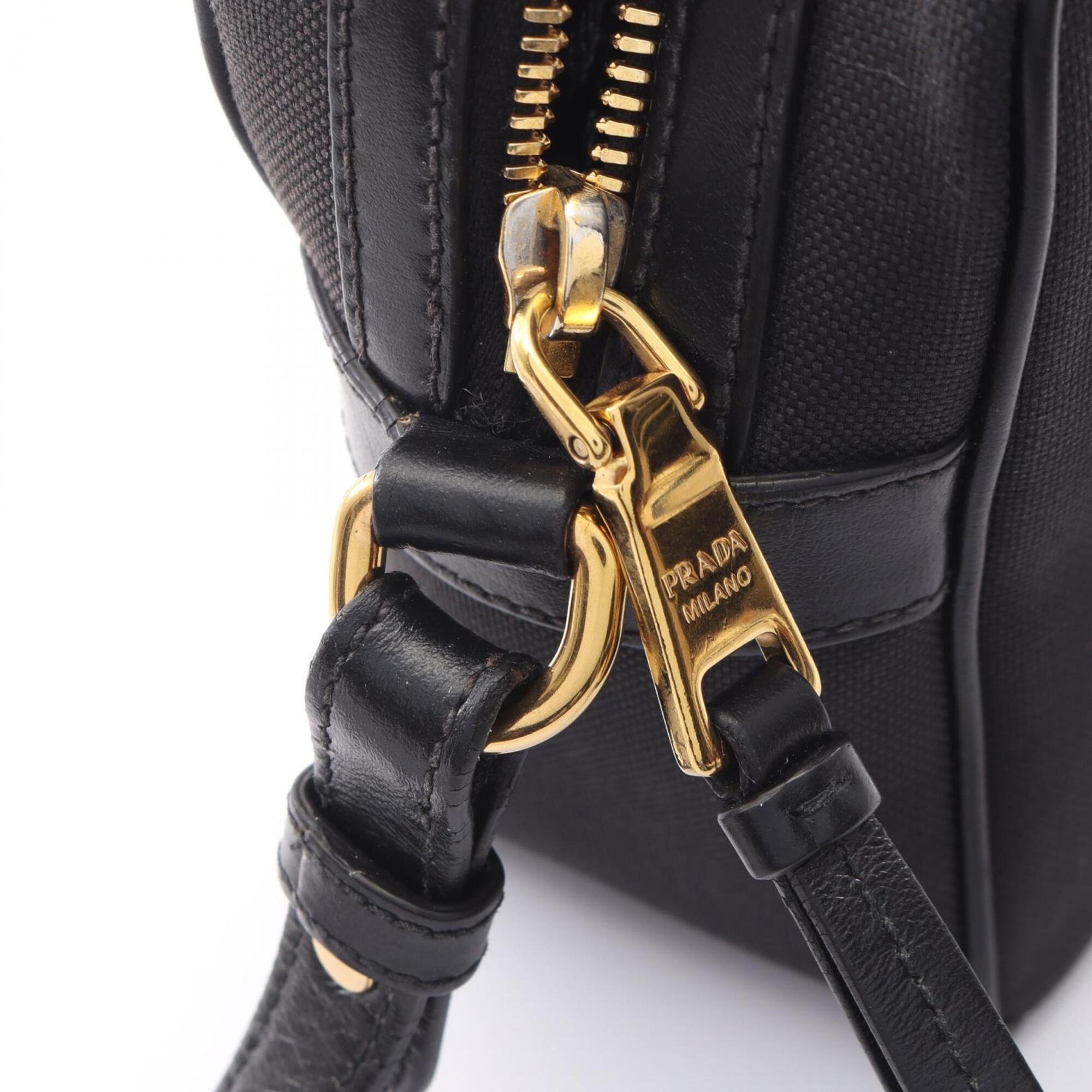 Prada Black Canvas Leather Handbag Shoulder Bag (Pre-Owned)