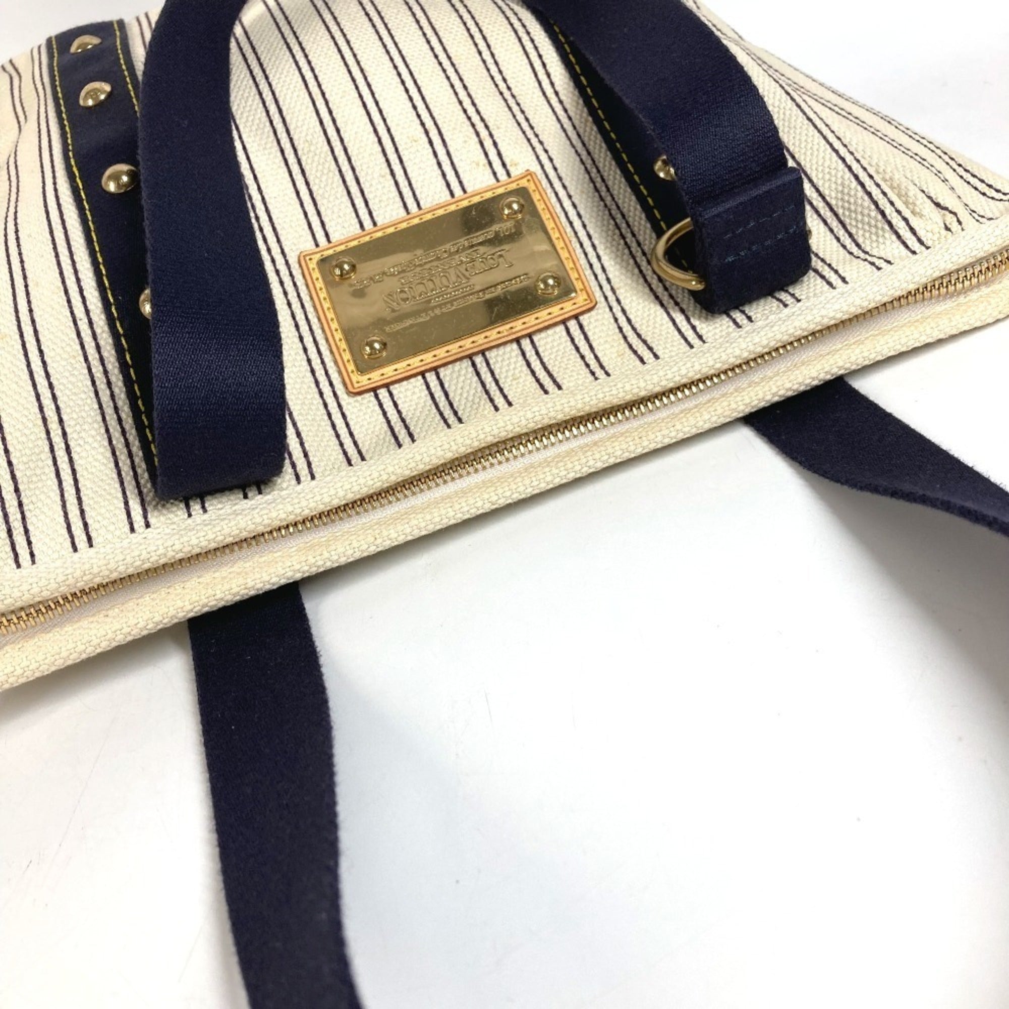 Louis Vuitton Navy White Canvas Shoulder Bag Tote Bag (Pre-Owned)