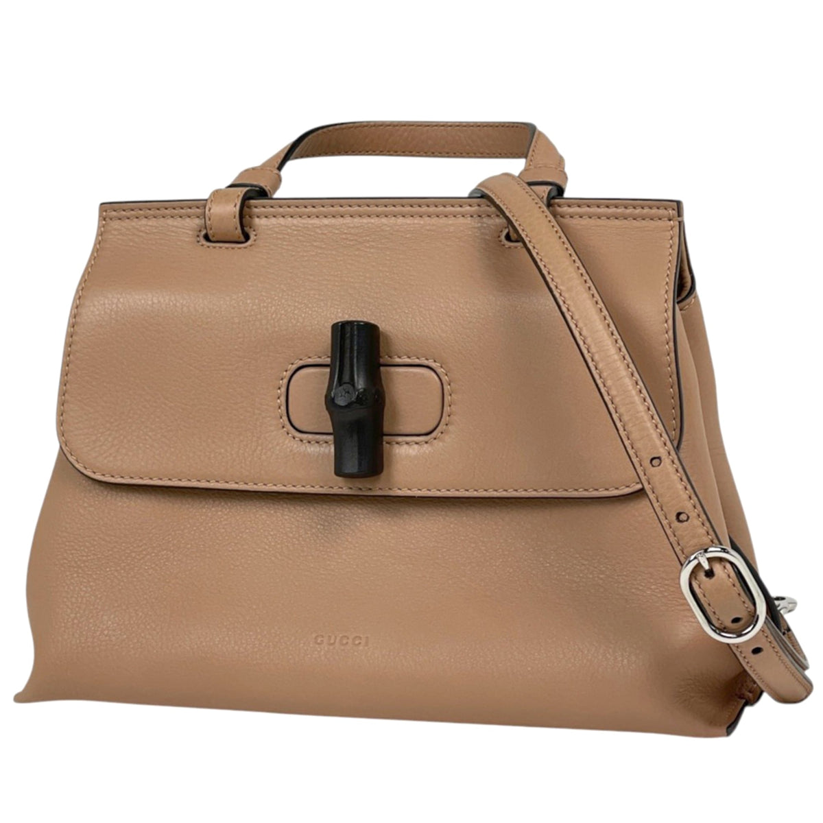 Gucci Beige Leather Bamboo Handbag (Pre-Owned)