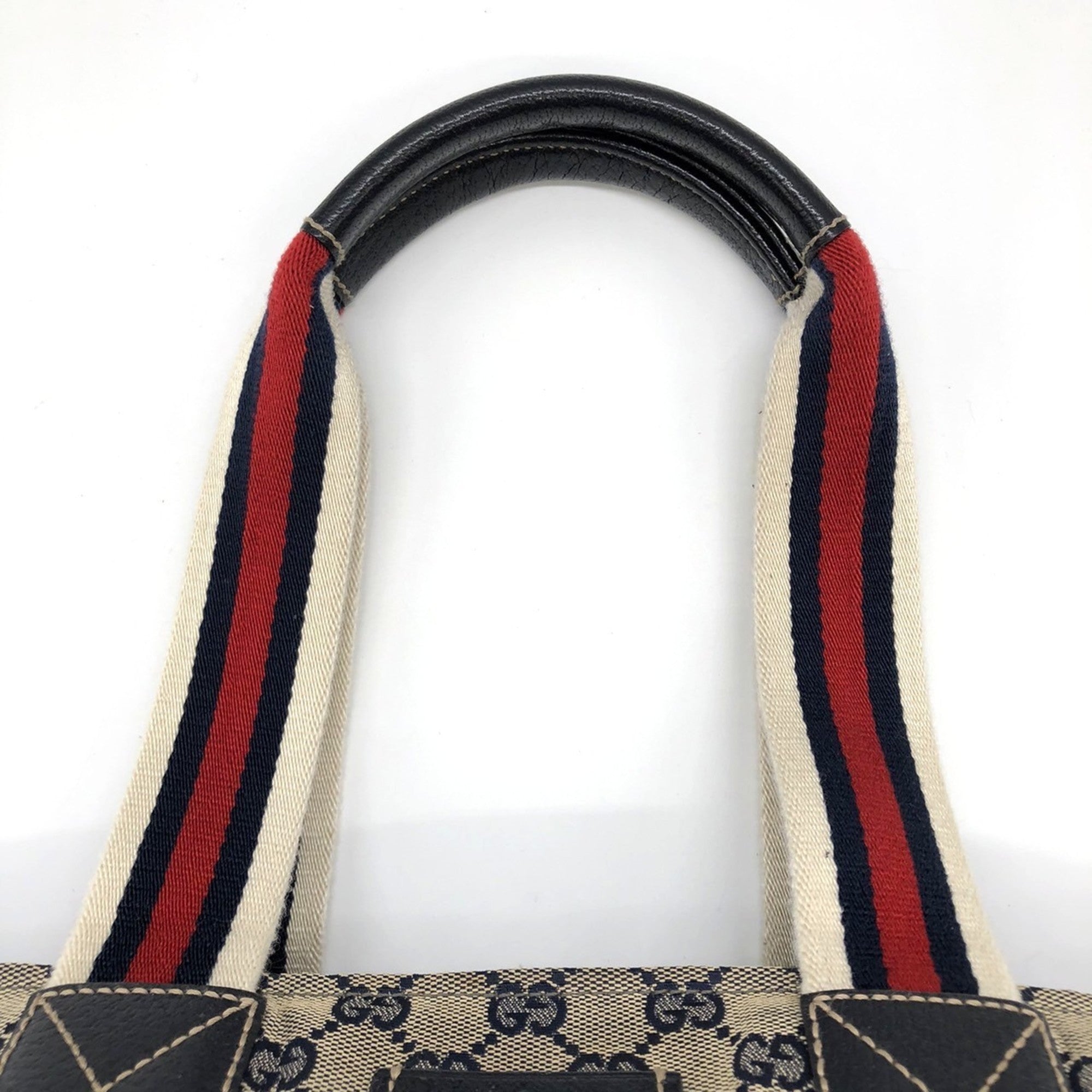 Gucci Gg Canvas Navy Gg Canvas Leather Tote Bag (Pre-Owned)