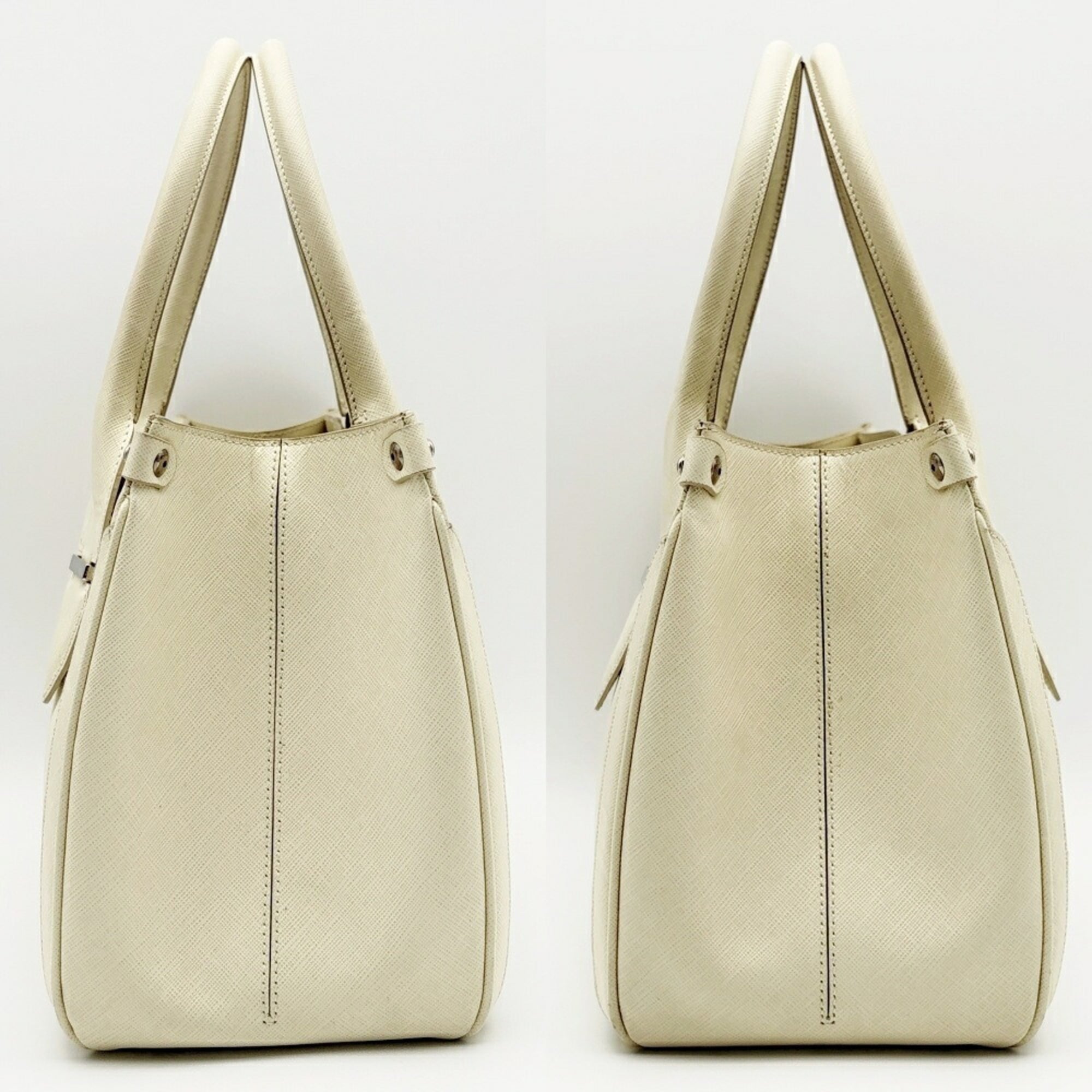 Salvatore Ferragamo Gancini Ivory Leather Tote Bag (Pre-Owned)