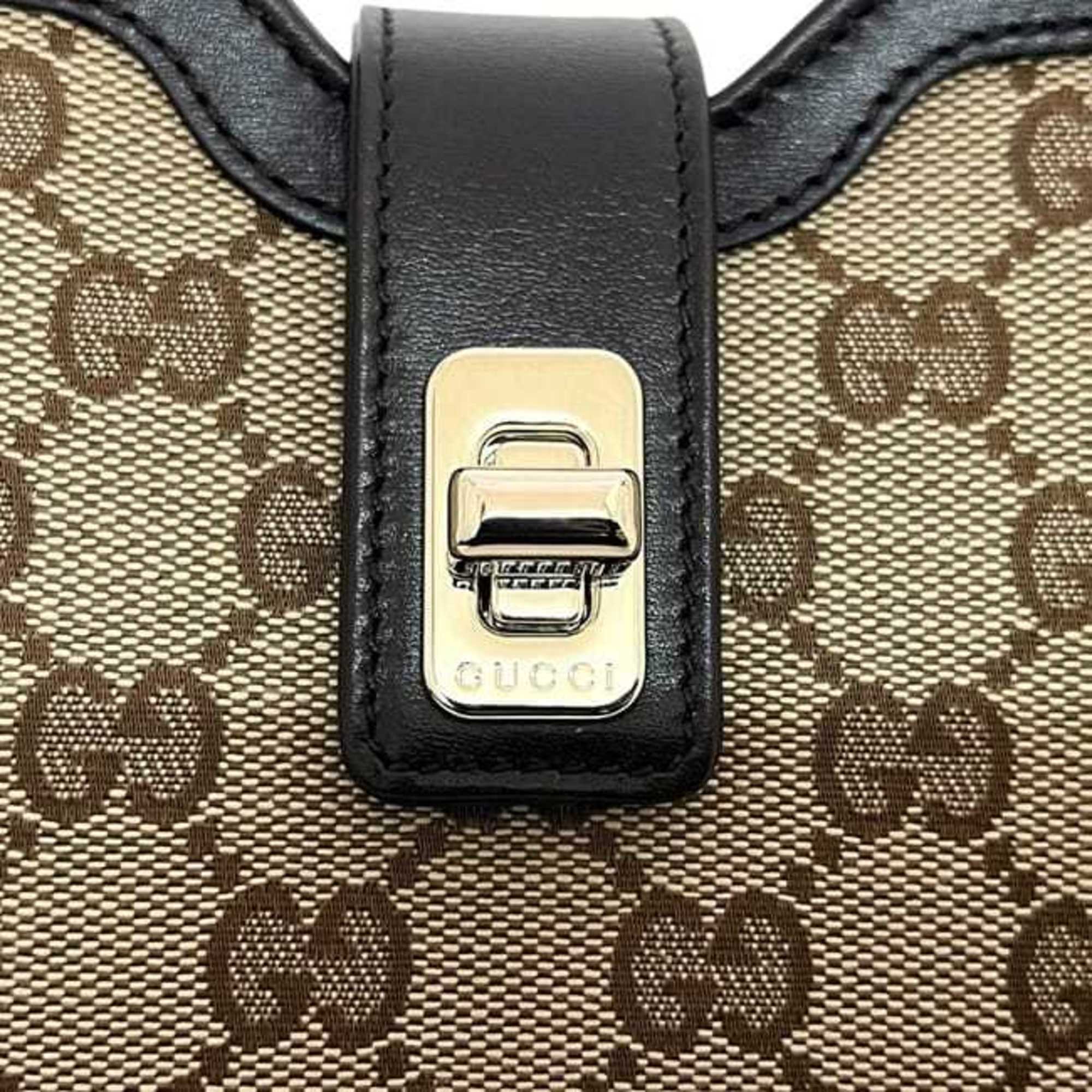 Gucci Beige Brown Canvas Leather Shoulder Bag (Pre-Owned)