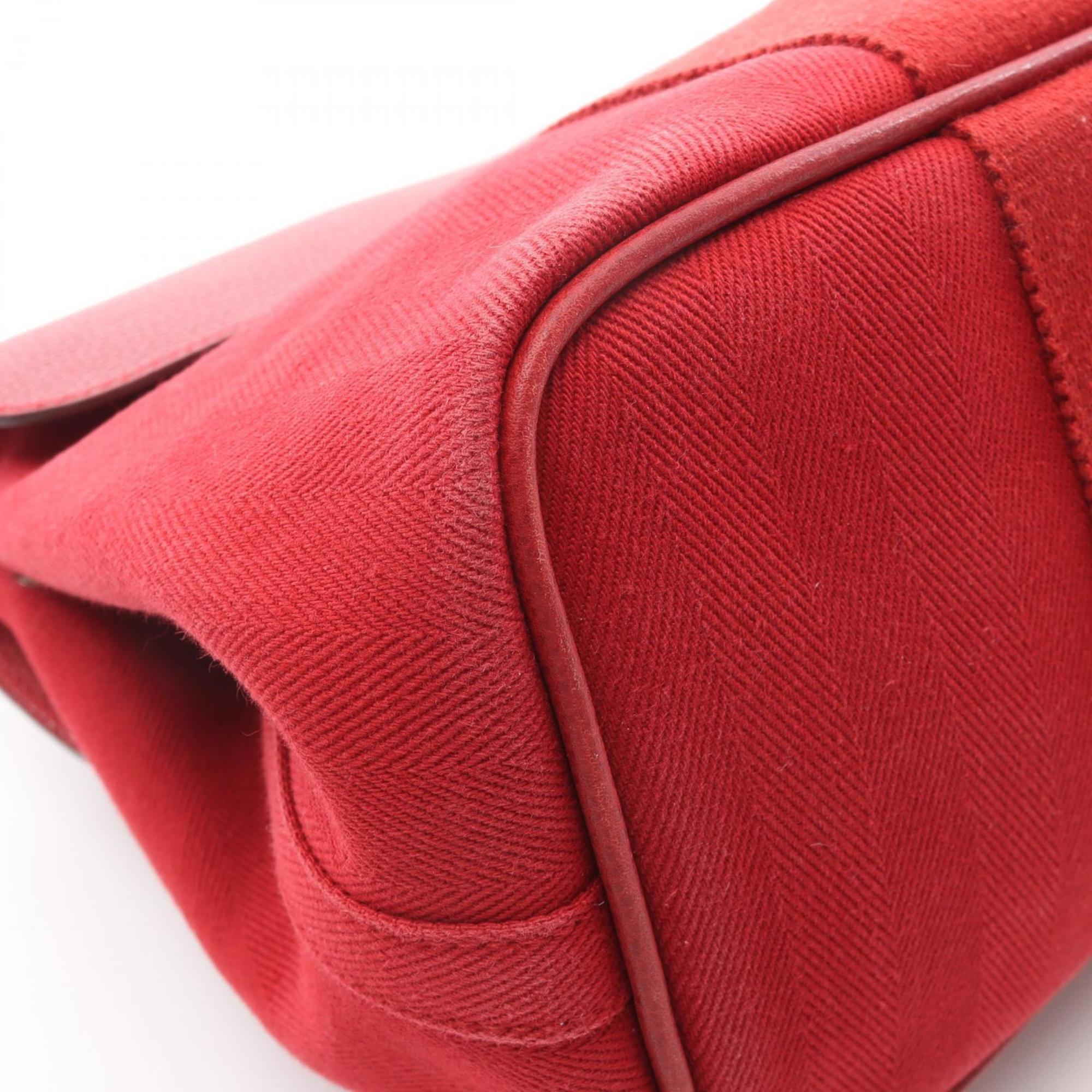 Hermes Red Color Toile Chevron Canvas Leather Vache Liegee Leather Handbag Pouch (Pre-Owned)