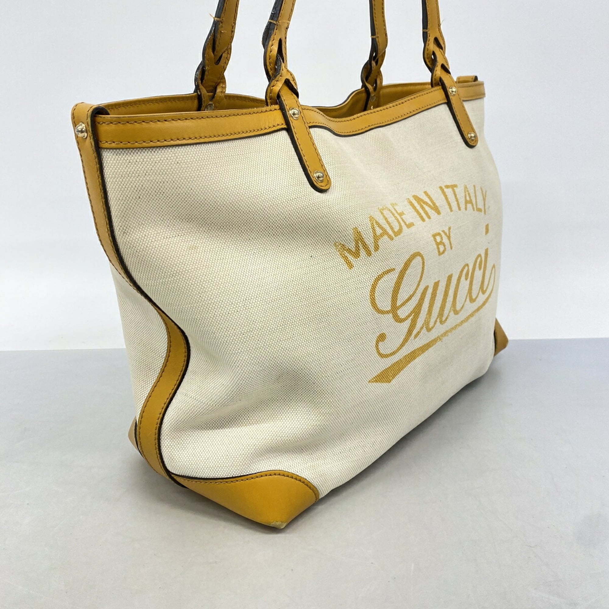 Gucci Beige Yellow Canvas Tote Bag (Pre-Owned)