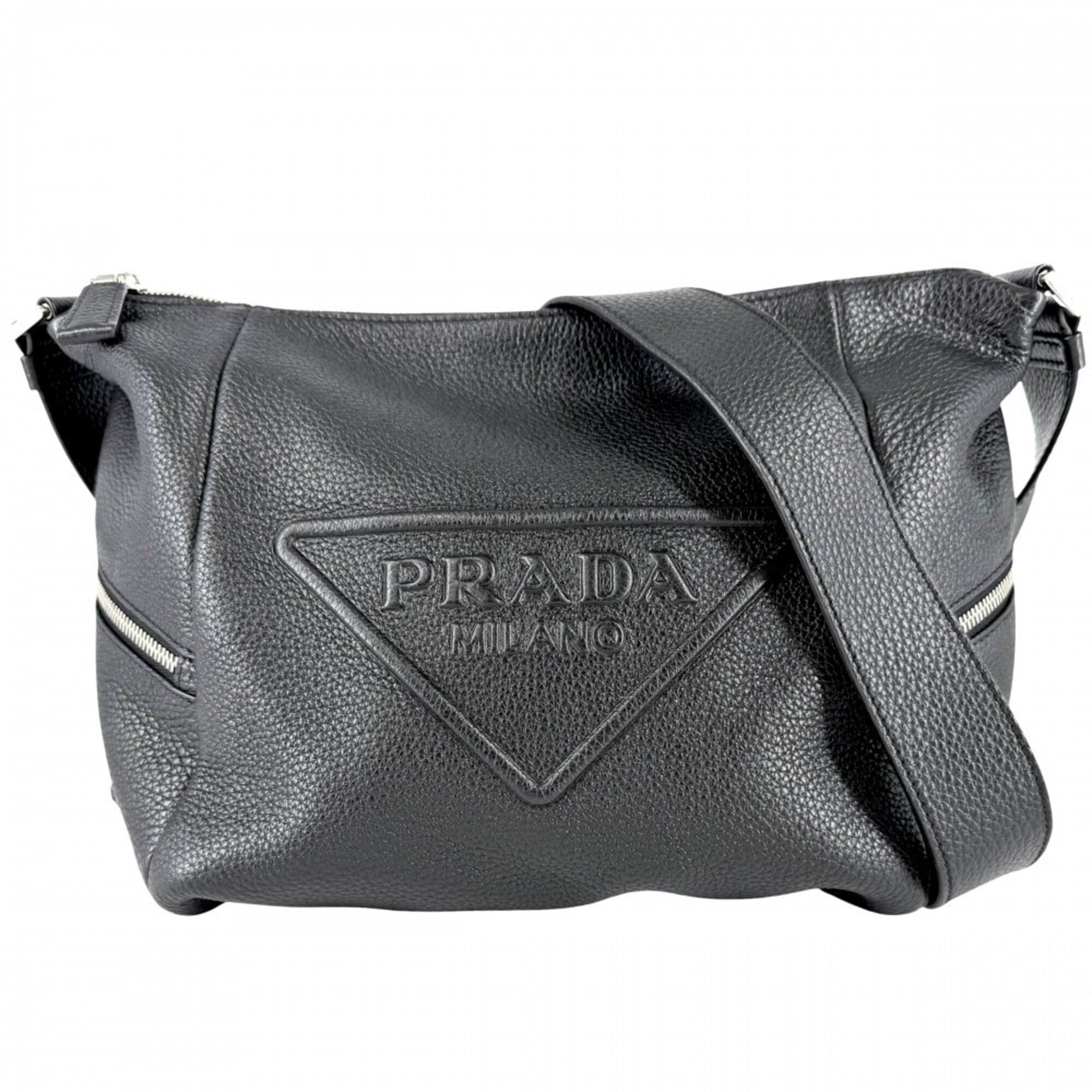 Prada Black White Leather Shoulder Bag (Pre-Owned)