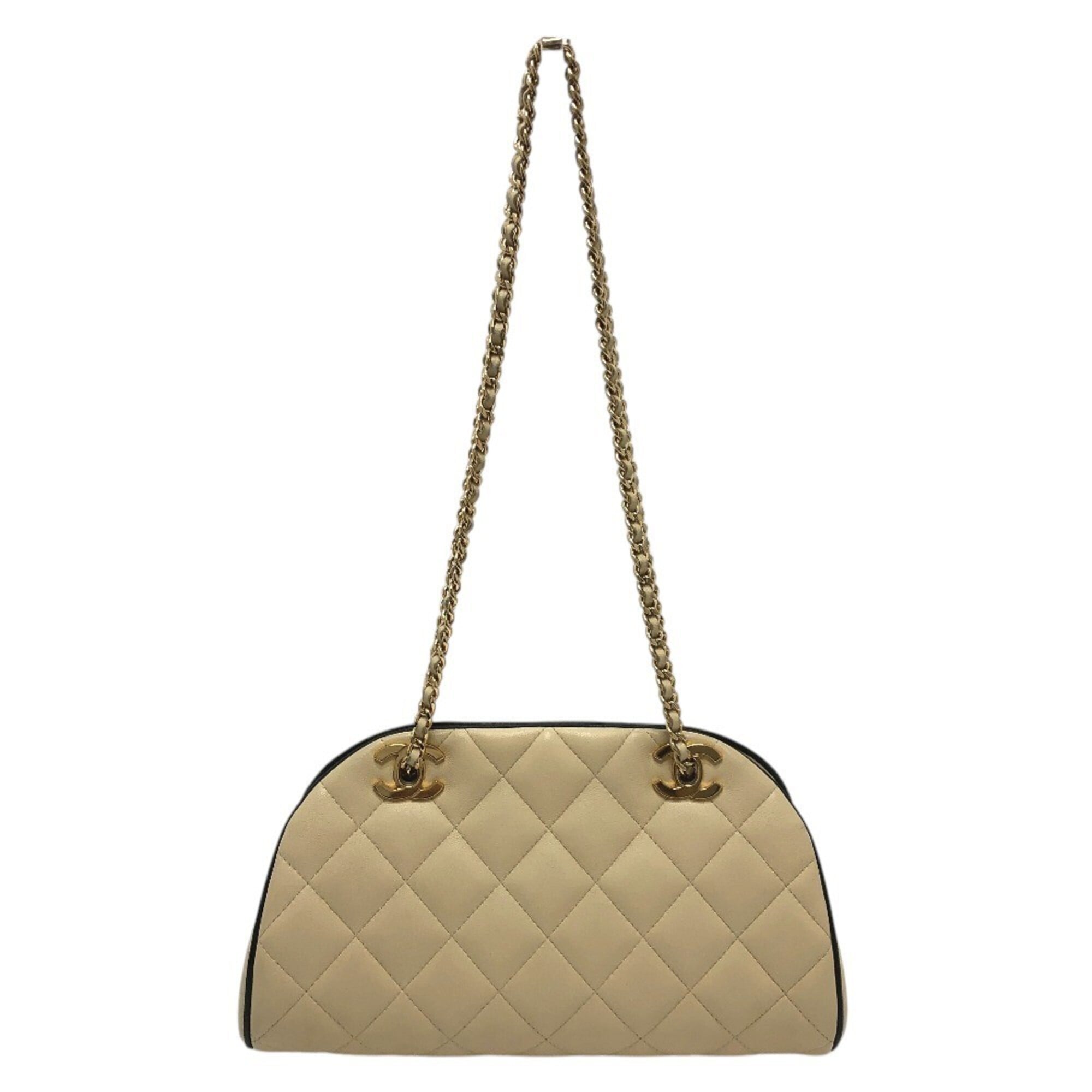 Chanel Beige Black Leather Handbag Shoulder Bag (Pre-Owned)