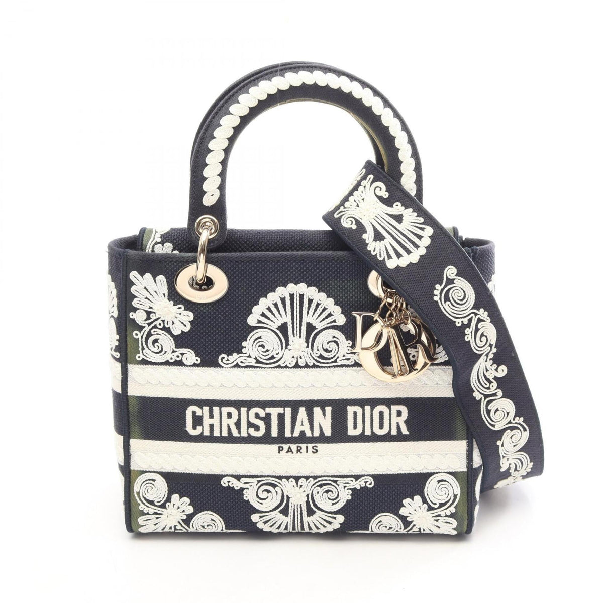 Christian Dior Navy White Canvas Handbag (Pre-Owned)