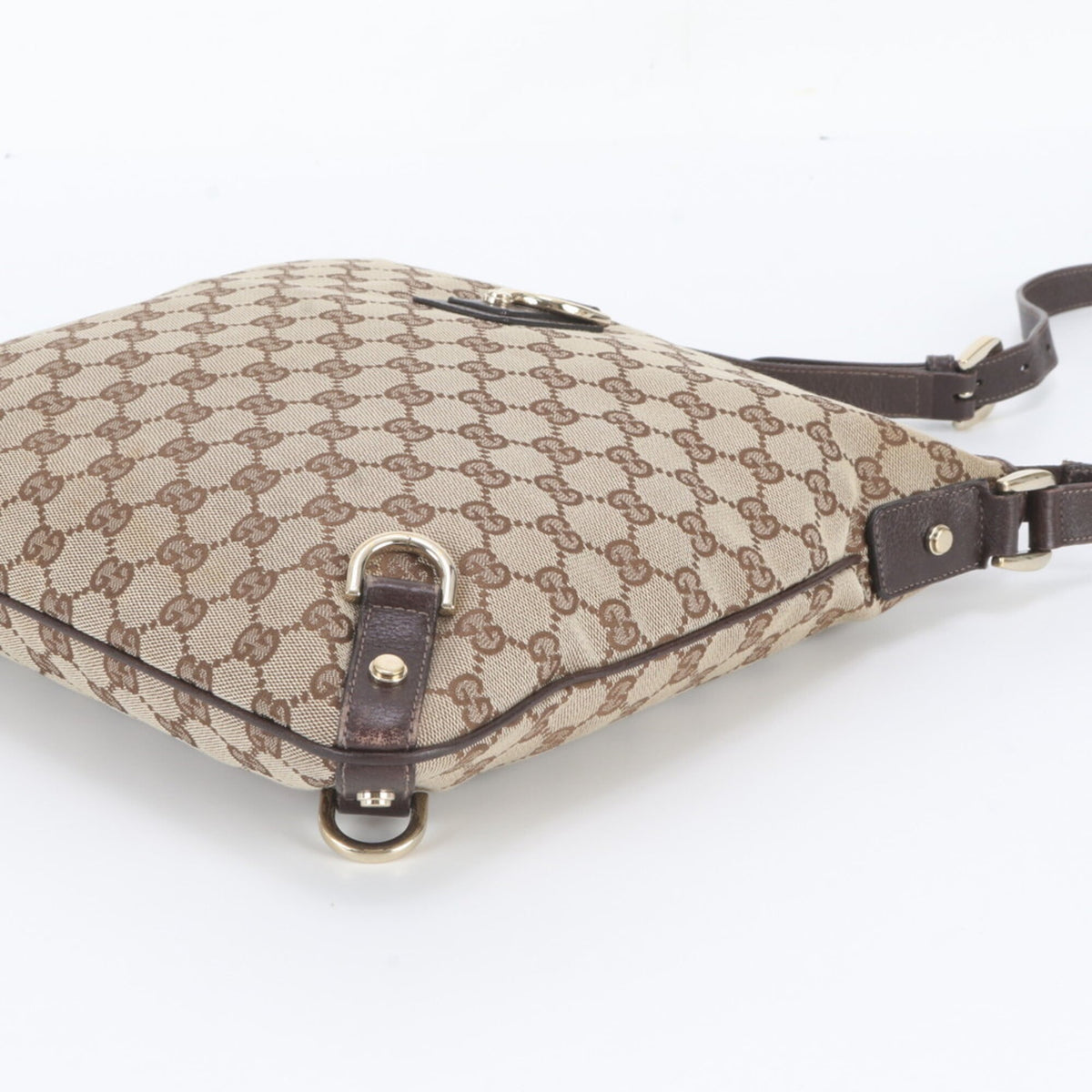 Gucci Brown Leather Canvas Messenger Bag Shoulder Bag (Pre-Owned)