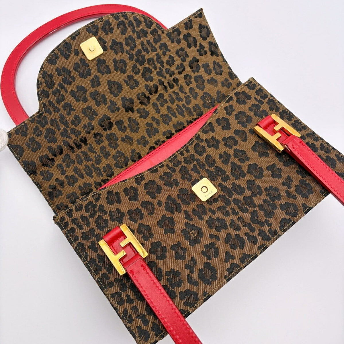 Fendi Black Brown Red Color Canvas Leather Handbag Shoulder Bag (Pre-Owned)