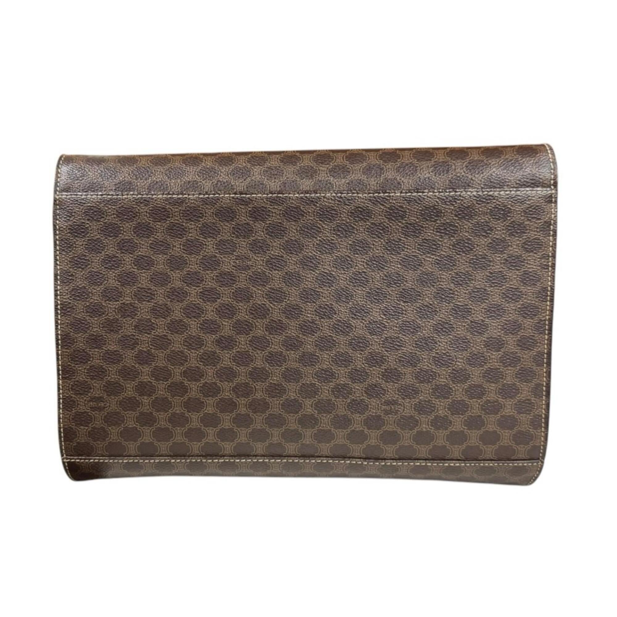 Celine Brown Coated Canvas Leather Clutch Bag Shoulder Bag (Pre-Owned)