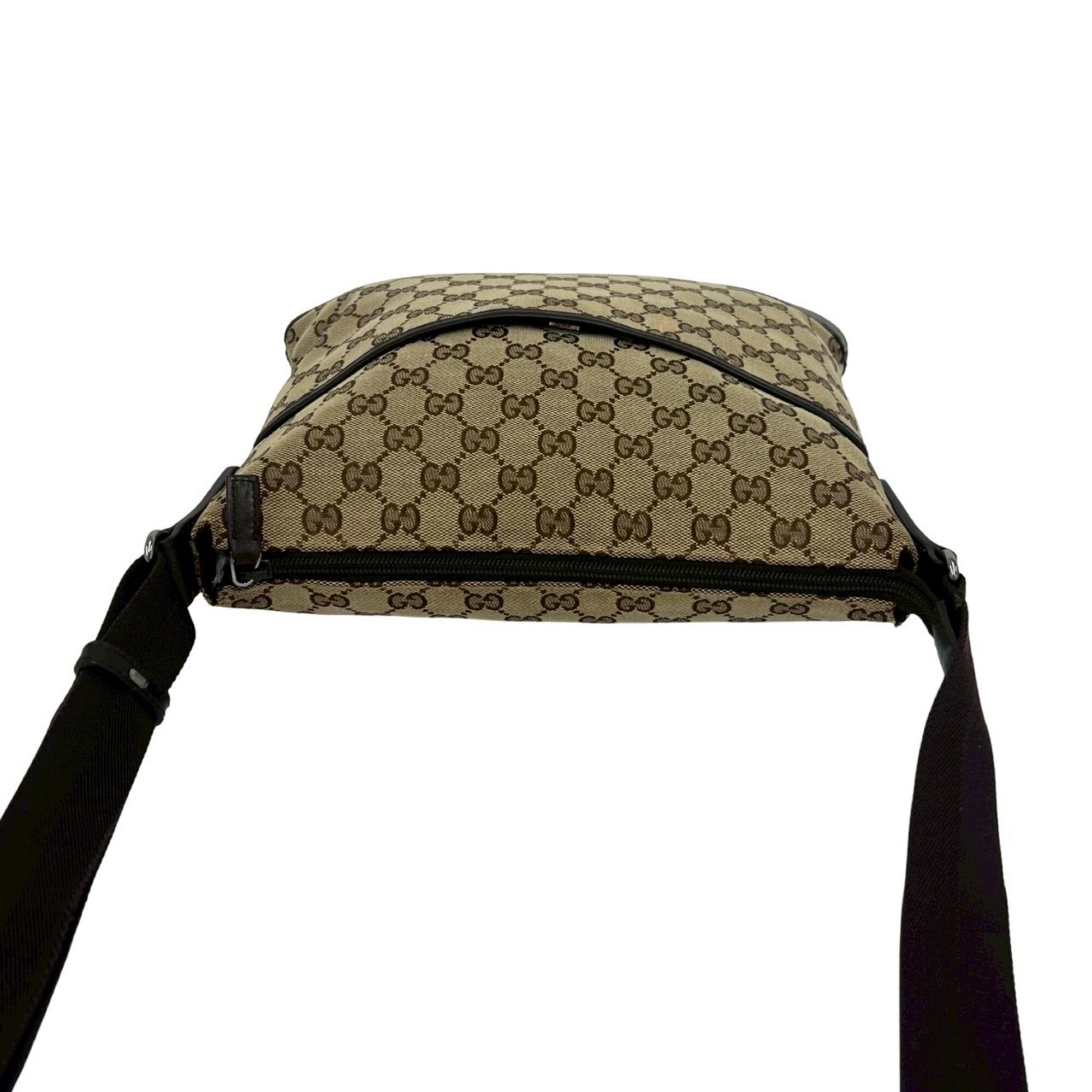 Gucci Beige Brown Canvas Leather Shoulder Bag (Pre-Owned)