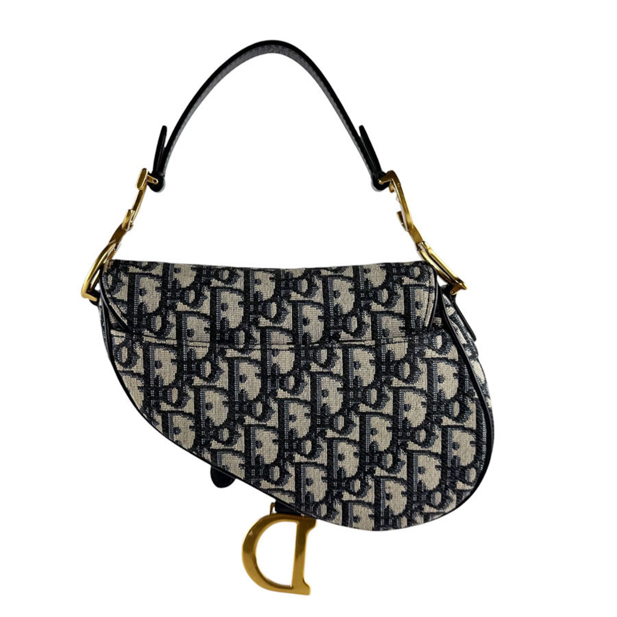 Christian Dior Navy Canvas Leather Handbag Saddle Bag (Pre-Owned)
