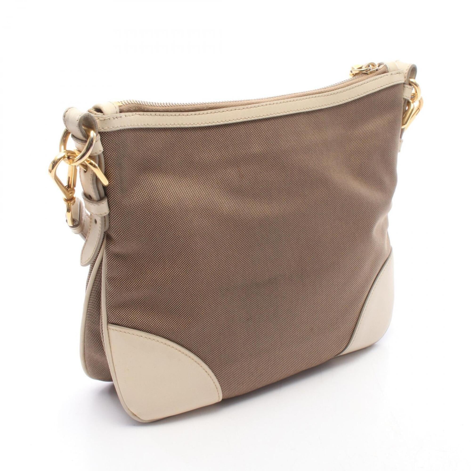 Prada Beige Ivory Canvas Leather Handbag Shoulder Bag (Pre-Owned)